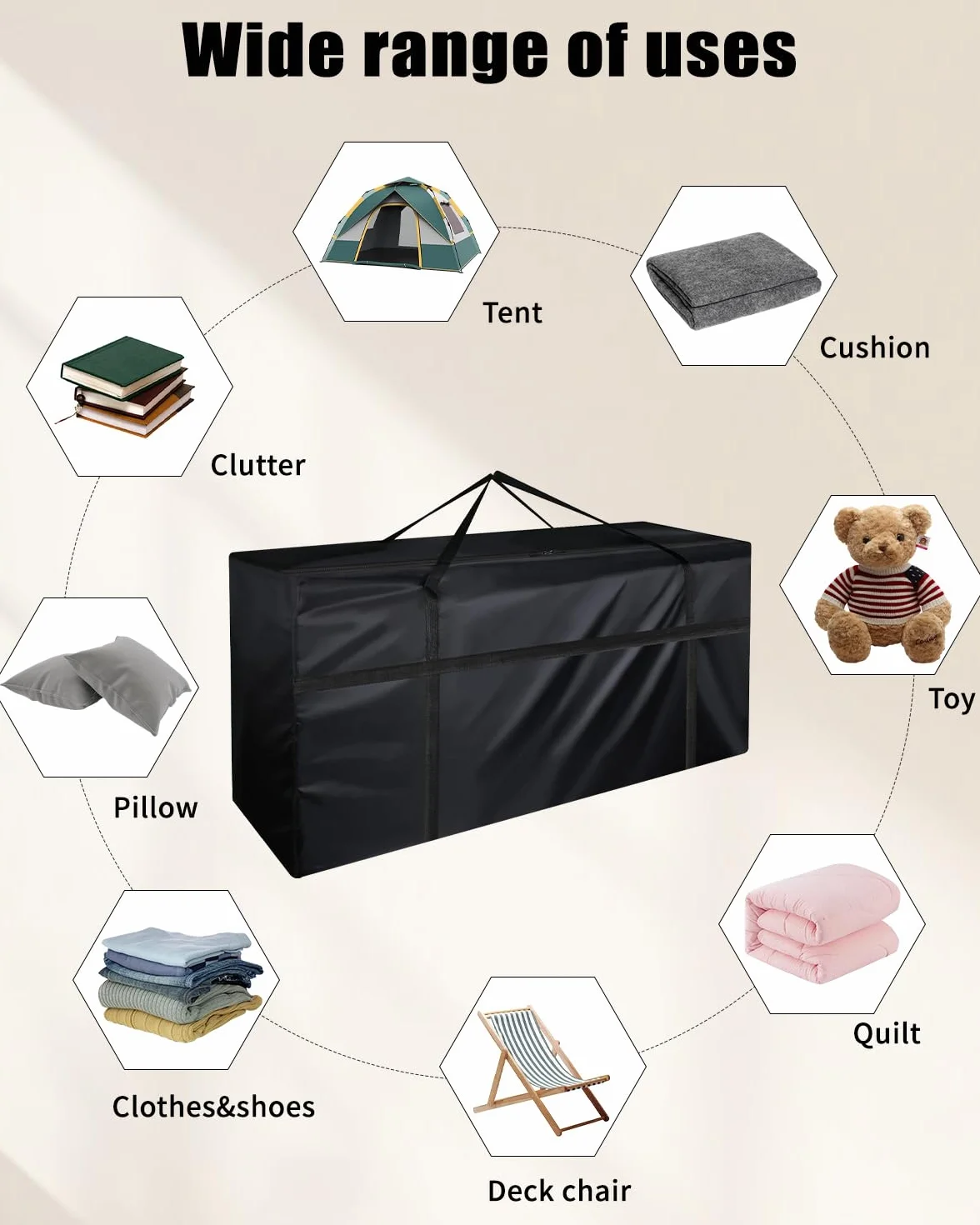 Lot de 2 grands sacs de rangement en tissu Oxford 210D imperméables résistants aux UV 122 x 39 x 55 cm noir