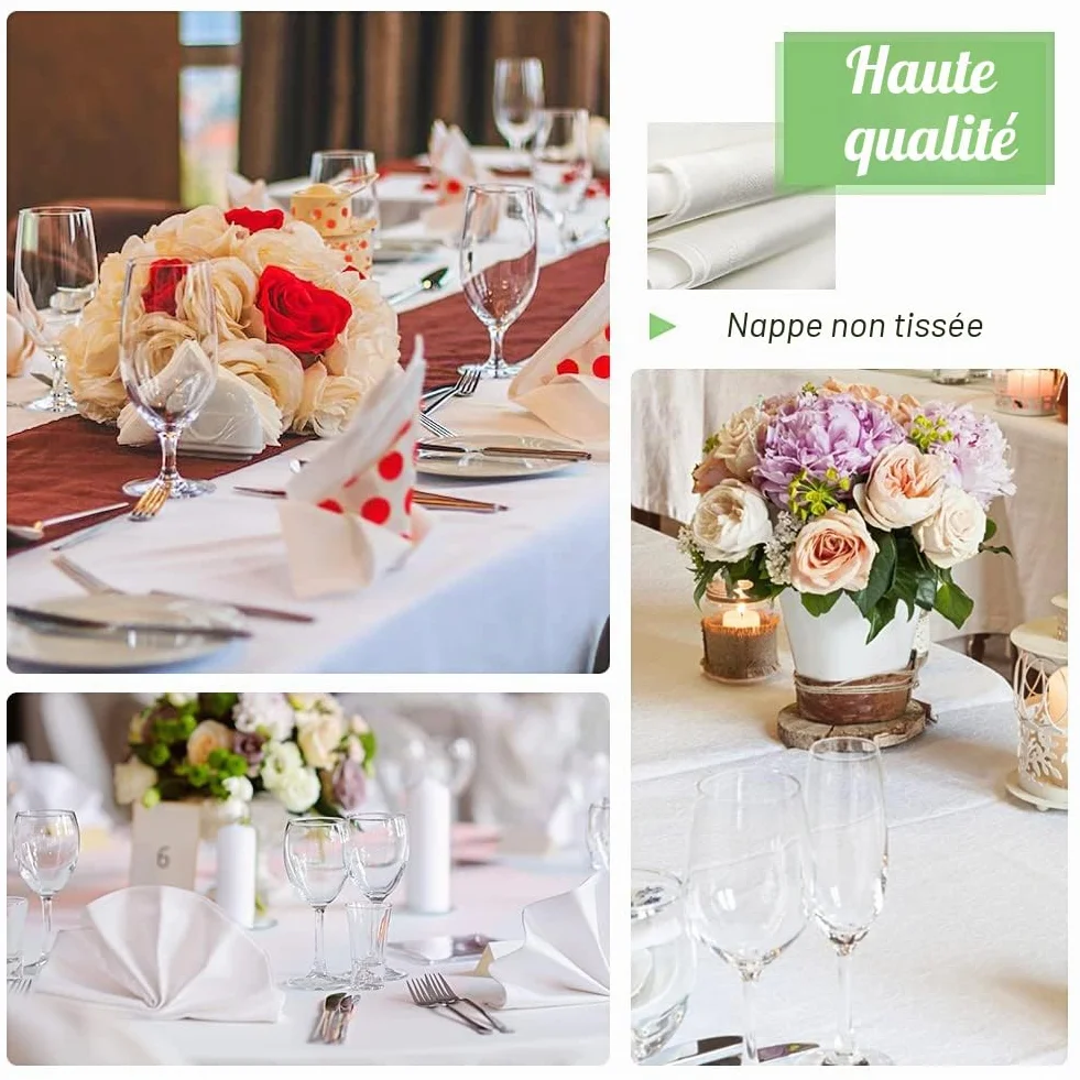 Nappes Jetables 150x280cm Imperméable PEVE Blanche Lot de 10 pour Fête Pique-Nique
