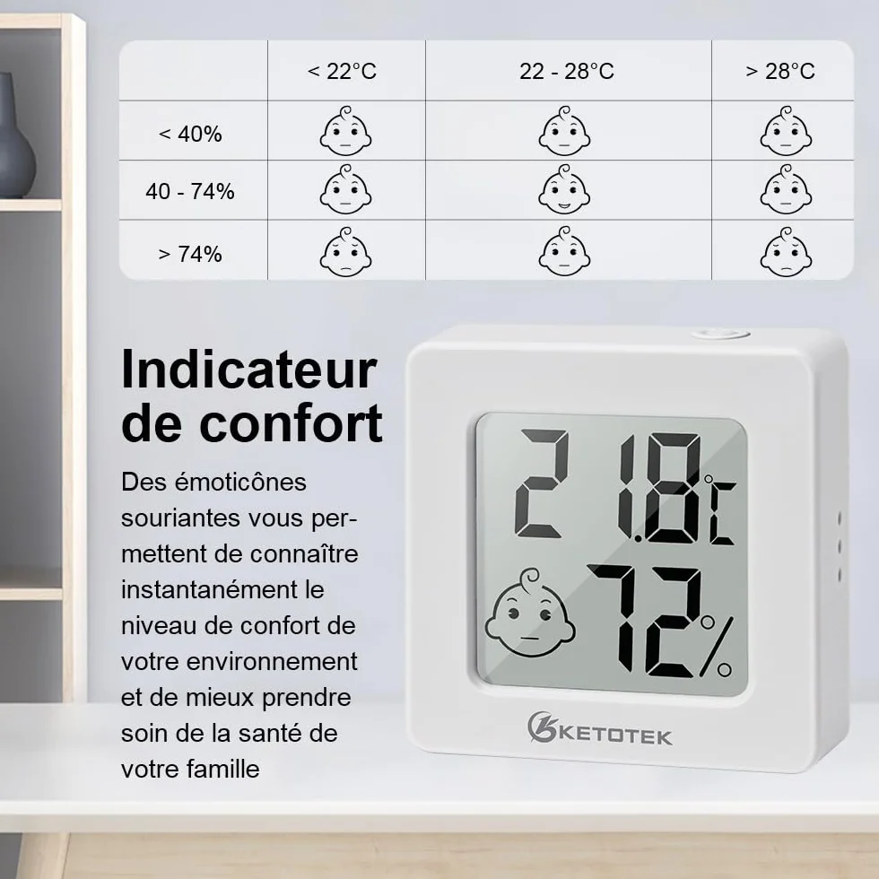 KETOTEK 5 pièces Mini Hygromètre Thermomètre Intérieur Numérique LCD Moniteur de Température et Humidité pour Maison Bureau