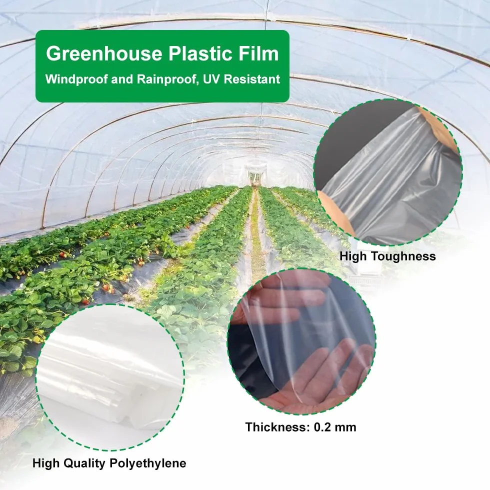Bâche de Rechange pour Serre de Jardin 2x10M Transparente Polyéthylène Résistance aux UV