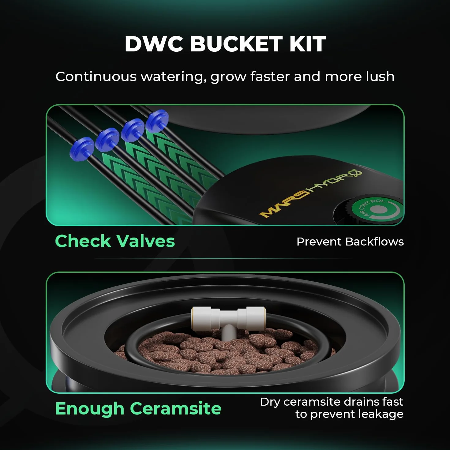 Mars Hydro Système de Culture Hydroponique DWC 5 Gallons Pompe à Air 8W Kit 2 Seaux