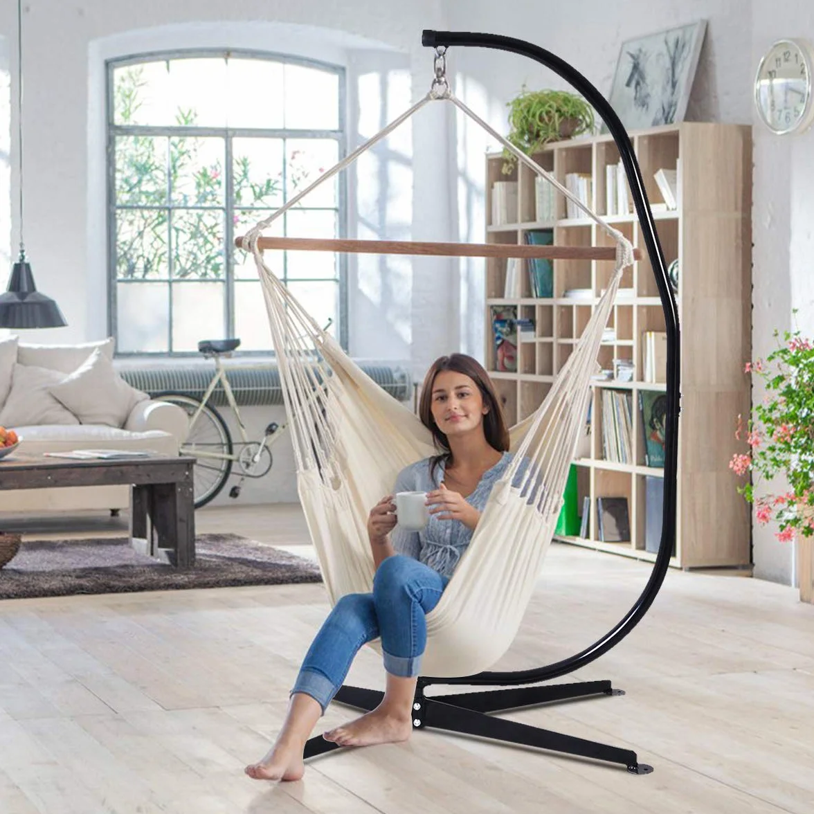 GOPLUS Support de Hamac 150 kg Acier 111 x 84 x 207 cm Noir