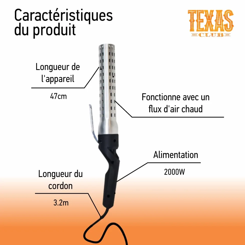 TEXAS CLUB Allumeur électrique barbecue 2000 W câble 3,2 m
