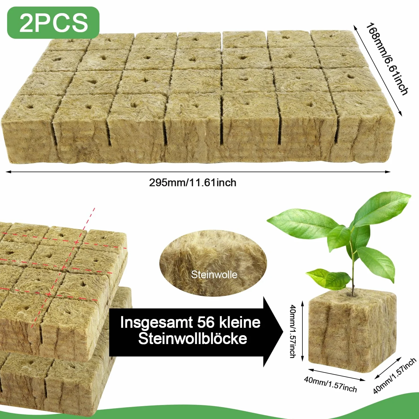 Blocs de Culture en Laine de Roche Hydroponique 56pcs Cubes pour Bouturage