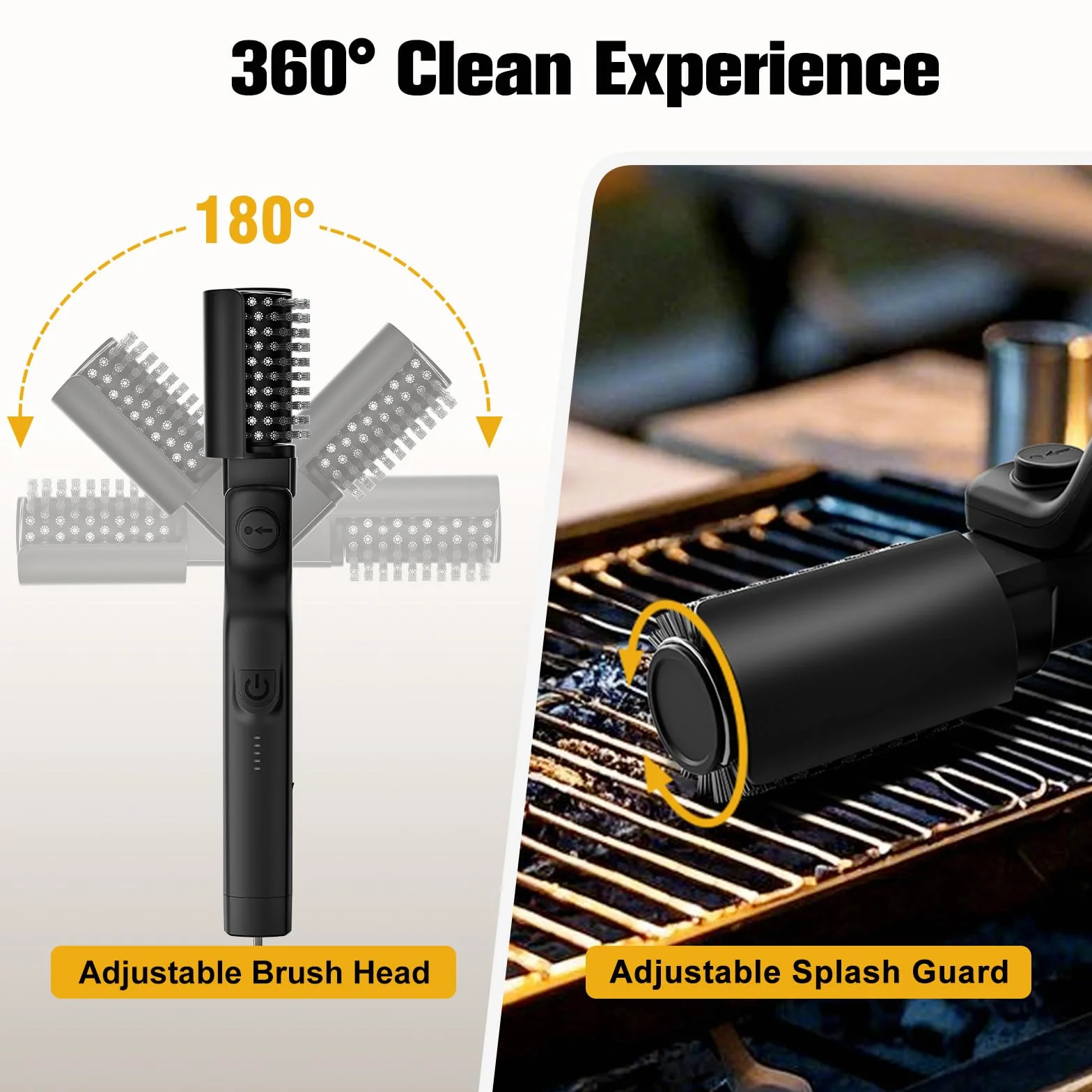 Brosse à récurer automatique pour barbecue 180° réglable, contrôle 3 vitesses, acier inoxydable rechargeable, imperméable