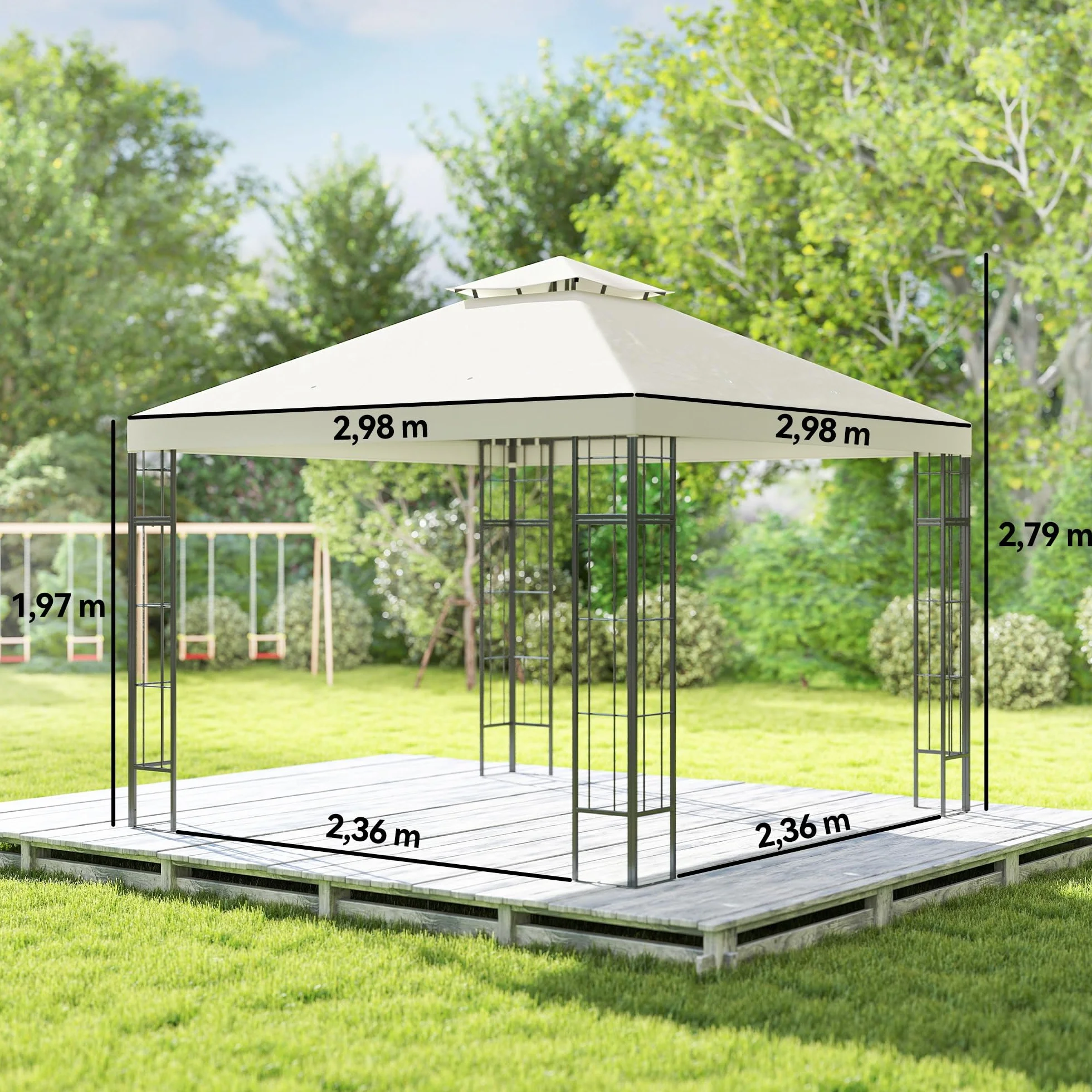 Outsunny Pavillon double toit 3x3 m Hydrofuge stable résistant hiver Jardin protection UV Tente métal blanc crème