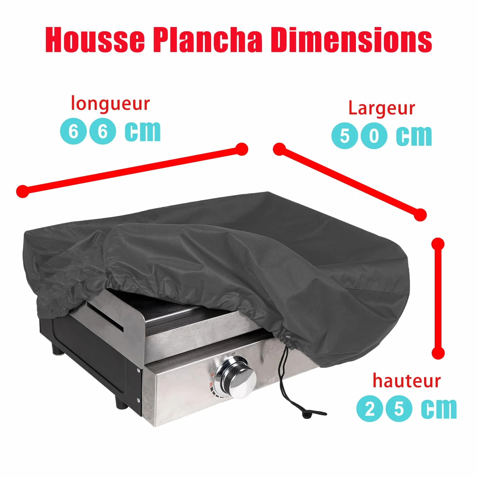 Housse Plancha Imperméable 600D Anti-Vent Anti UV 66x50x25cm Noir
