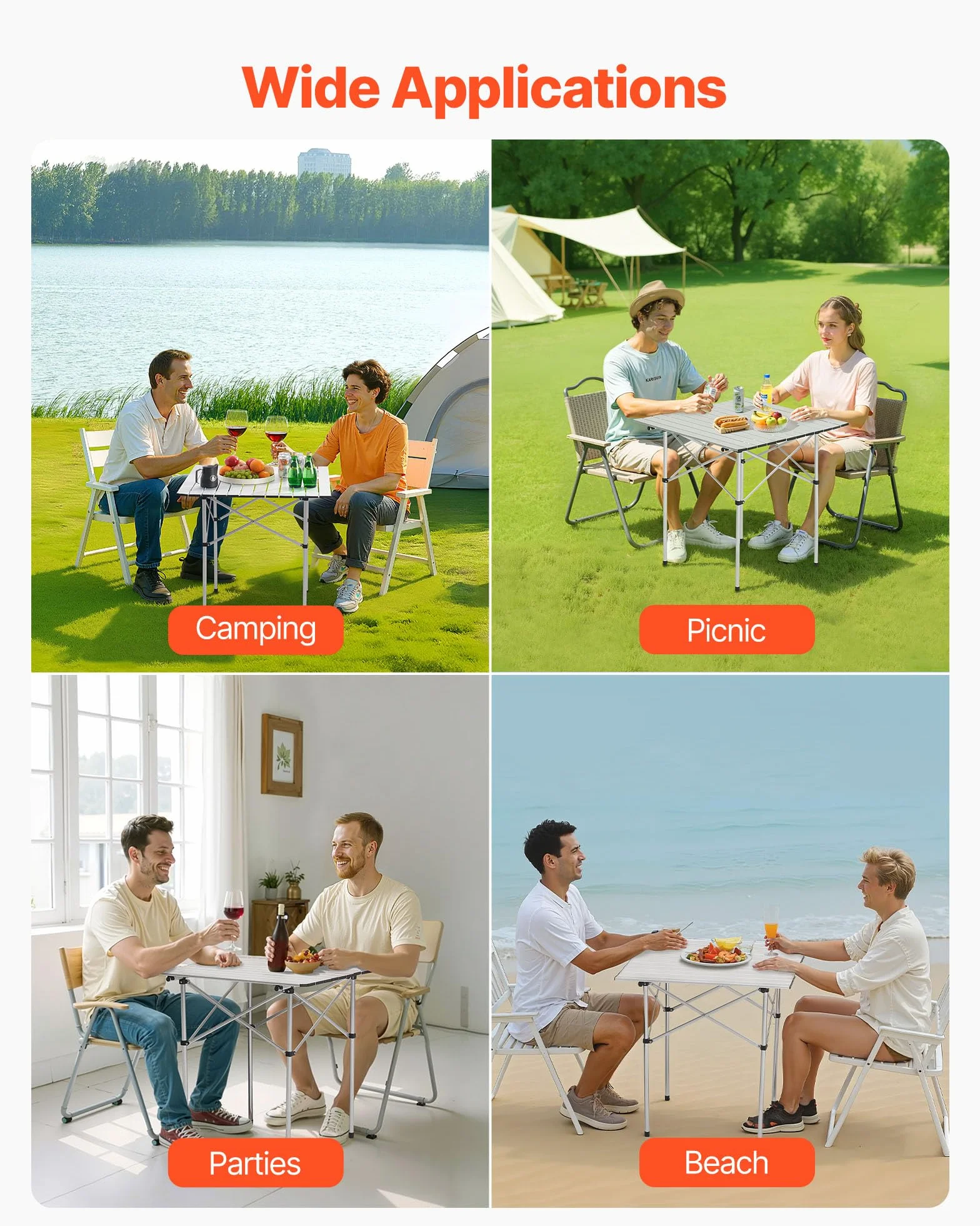 VEVOR Table de Camping Pliante 70x70 cm Aluminium Portable avec Sac de Transport