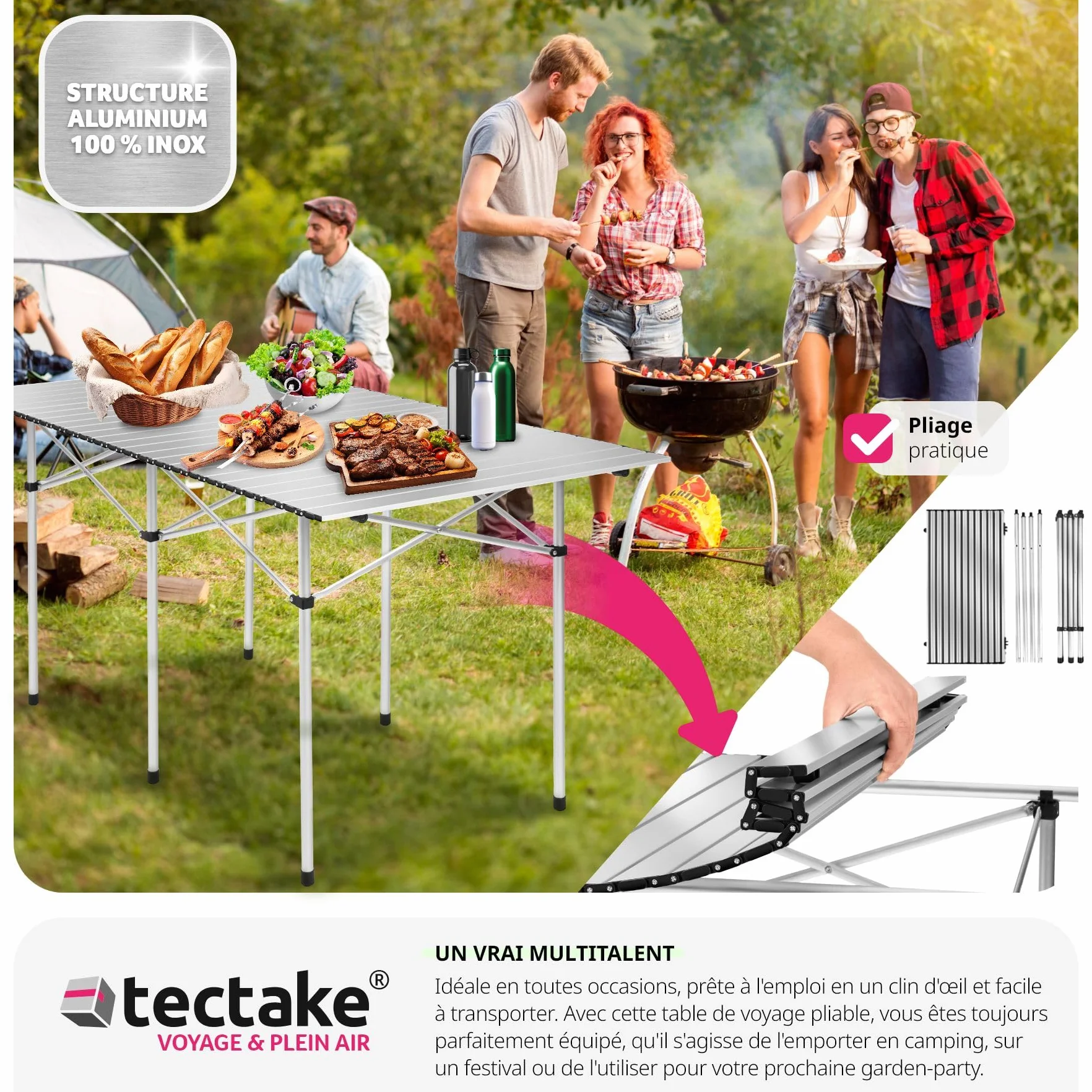 TecTake Table Pliante de Camping Aluminium Jardin BBQ Barbecue Pique-Nique Portable