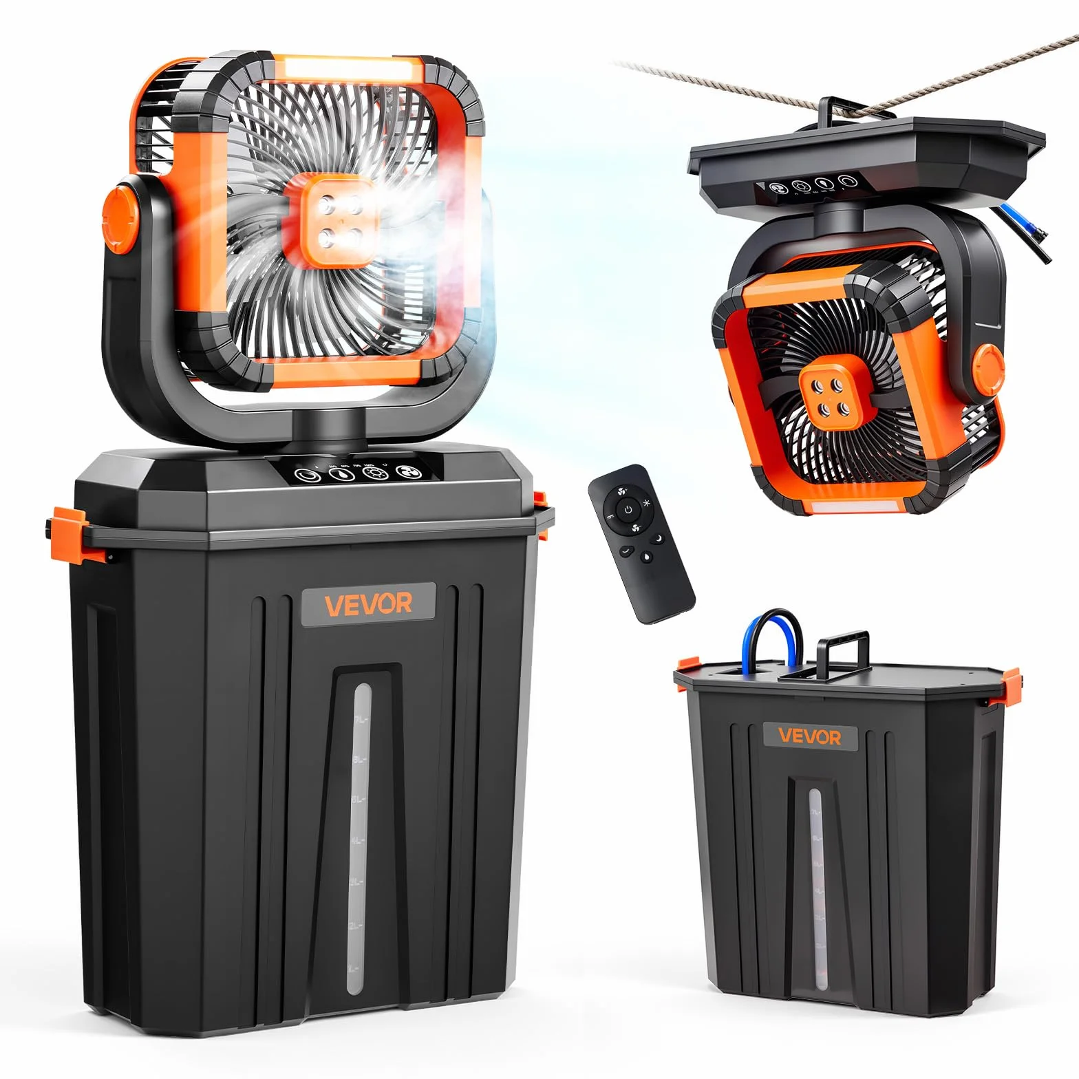 VEVOR Ventilateur Brumisateur sur Pied 2400 tr/min 12 L 4 Vitesses 3 Modes Éclairage Batterie 20000 mAh