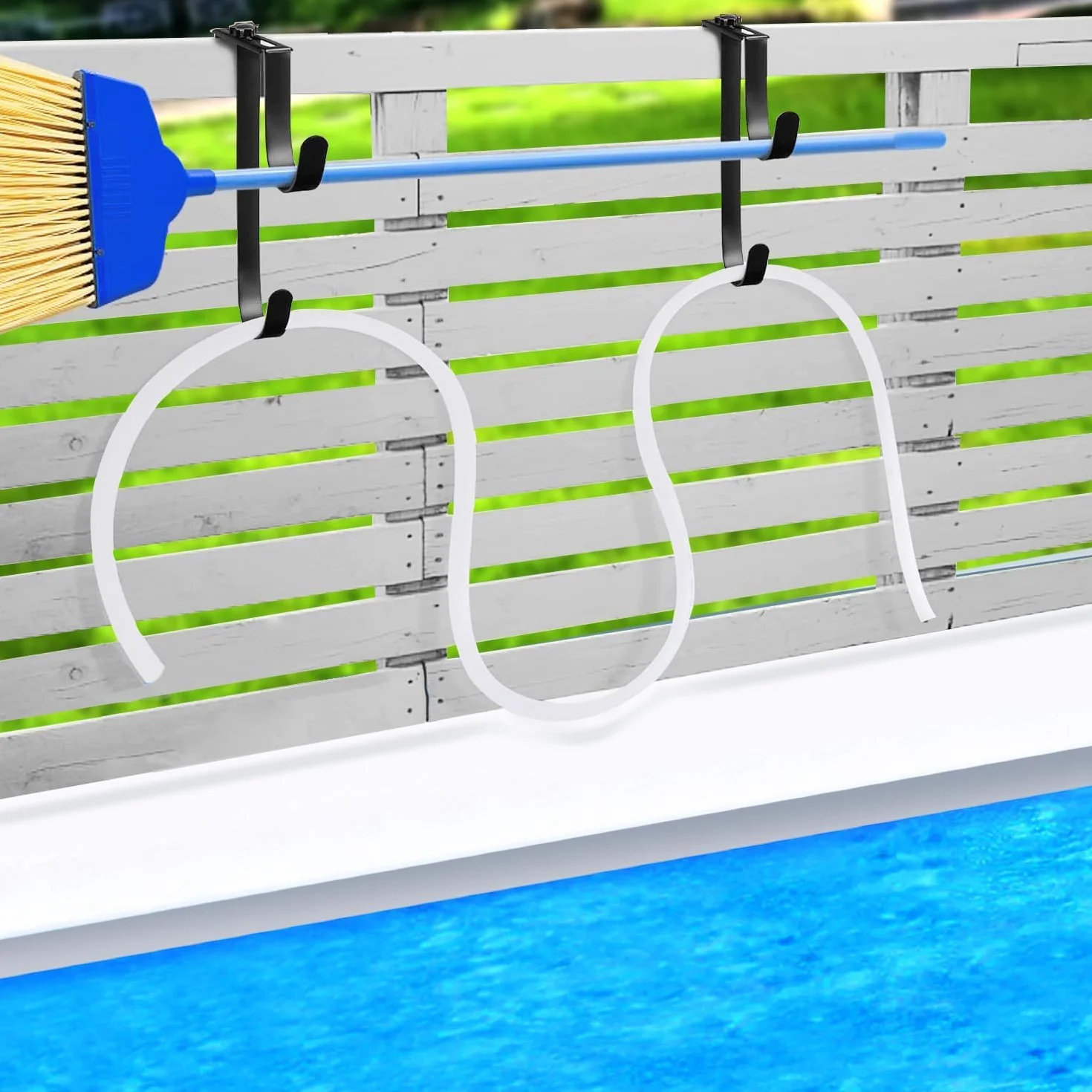 Lot de 2 supports d'épuisette crochet réglable piscine poteaux - Double support accessoire piscine