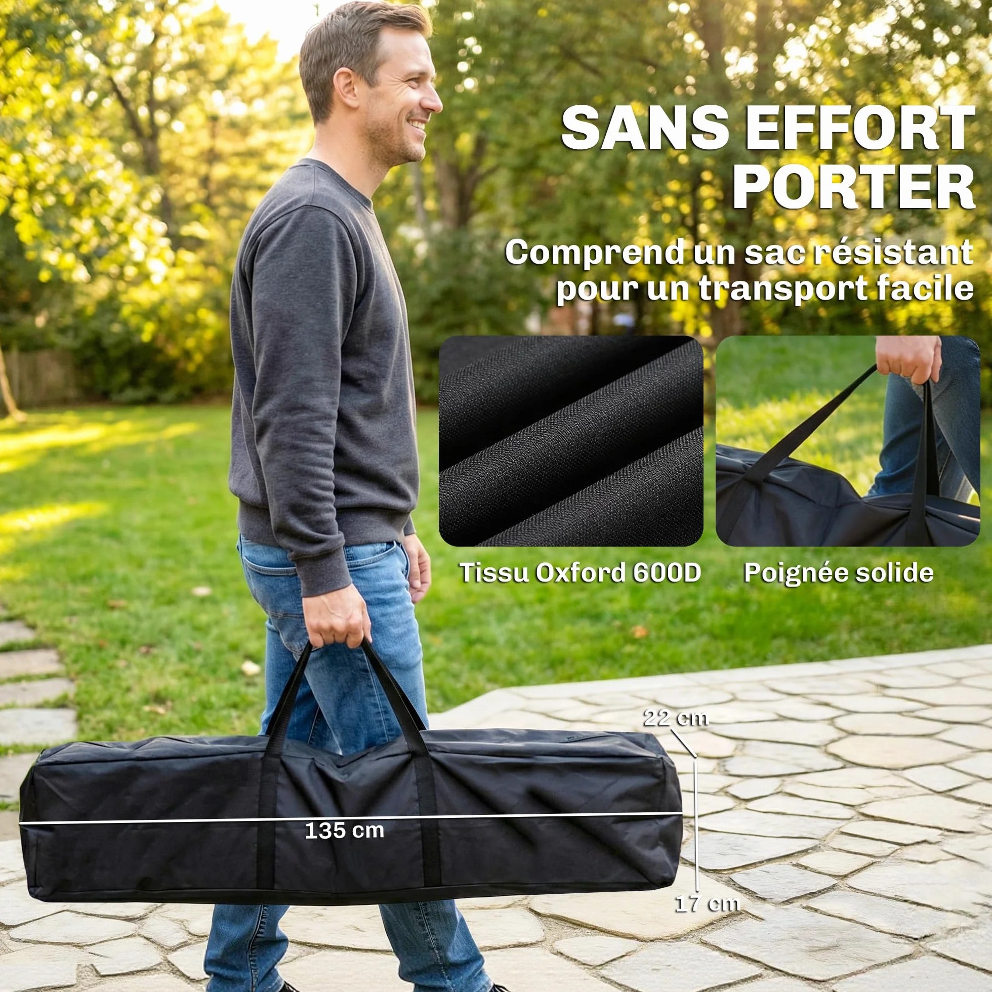 Outsunny Support de Hamac 290 cm, Cadre en Acier Pliable, Portable, Capacité 120 kg, Noir