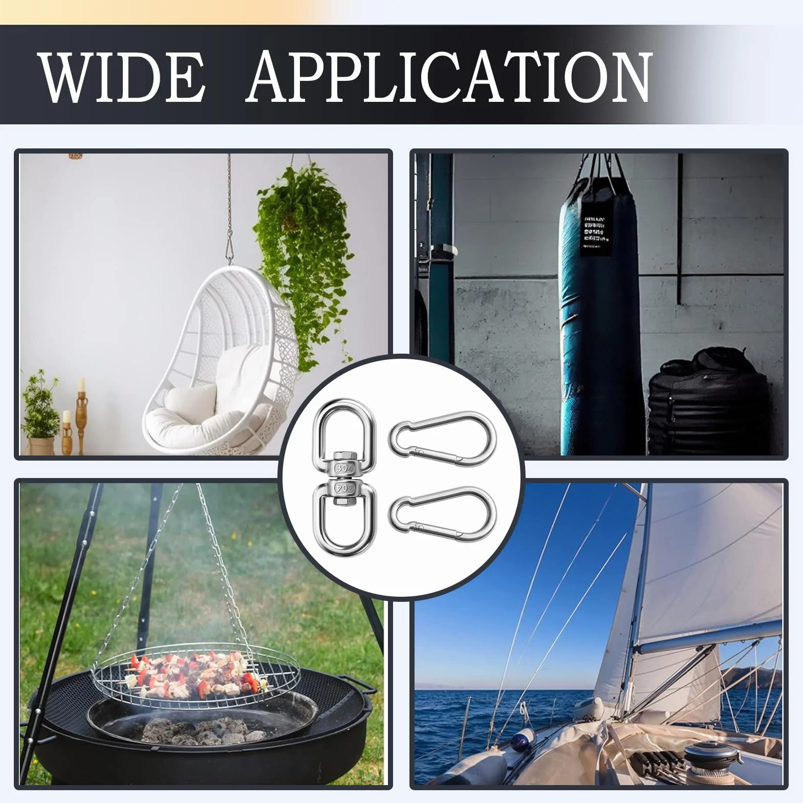 Émerillon en Acier Inoxydable 304 M8 avec Articulation Pivotante 360° pour Fauteuil Suspendu