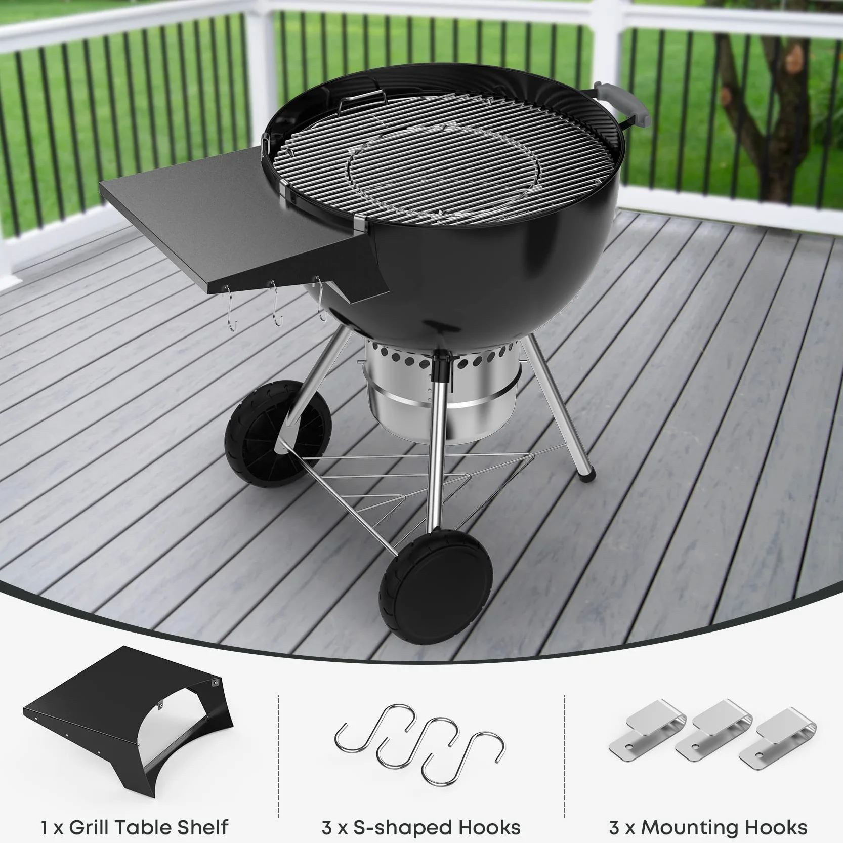 Weber Tablette Barbecue 57 cm Acier Noir Support Desserte Amovible 3 Crochets Accessoire Compatible Master-Touch Original Kettle