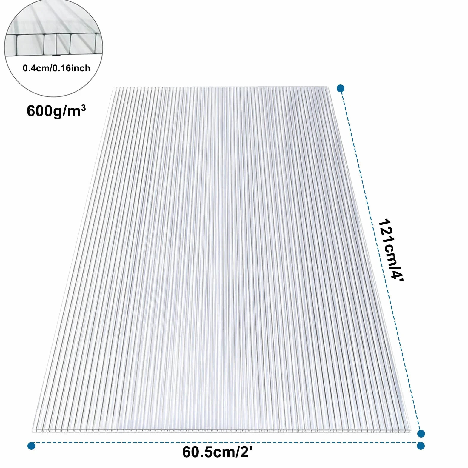 Plaques de toiture polycarbonate 4 mm Transparent Lot 14 avec clips W et Z