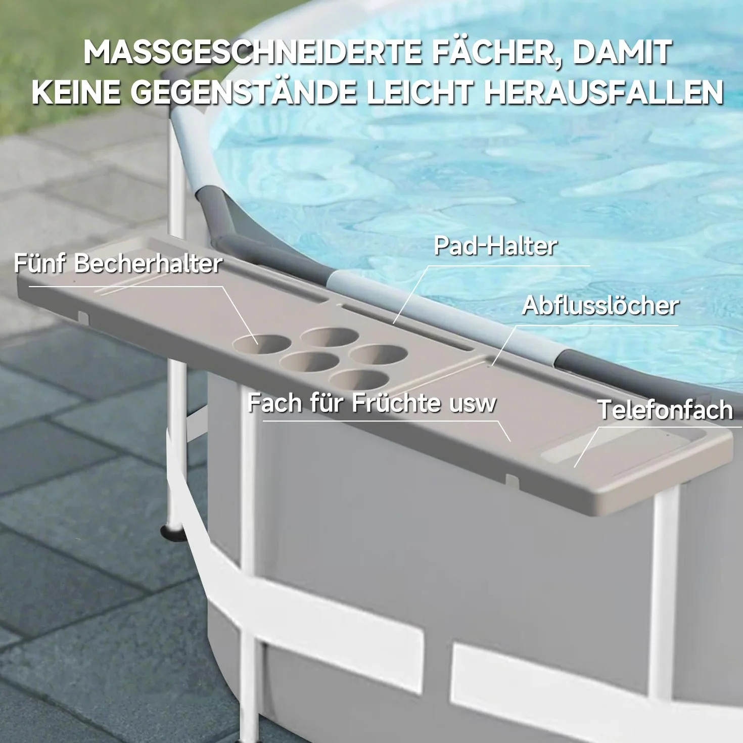 ECO POOLTECH Table de Bar de Piscine Pliable 2 en 1 avec 5 Porte-gobelets pour Piscine Hors Sol