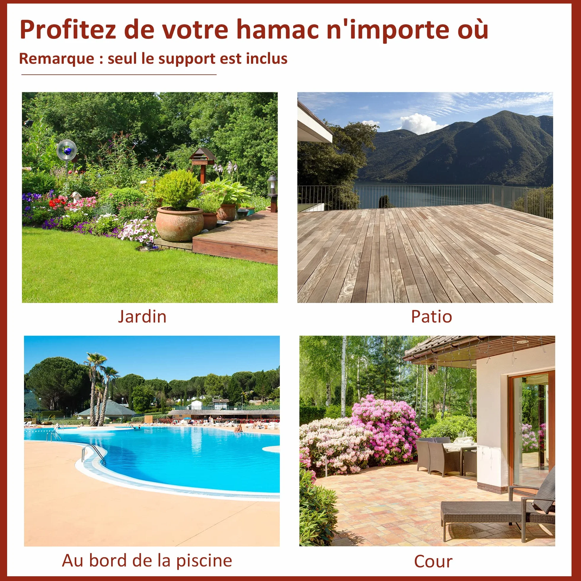 Outsunny Support Pied de hamac métal époxy Noir Hauteur réglable 6 Niveaux 2,80L x 1,17l x 1,10H m