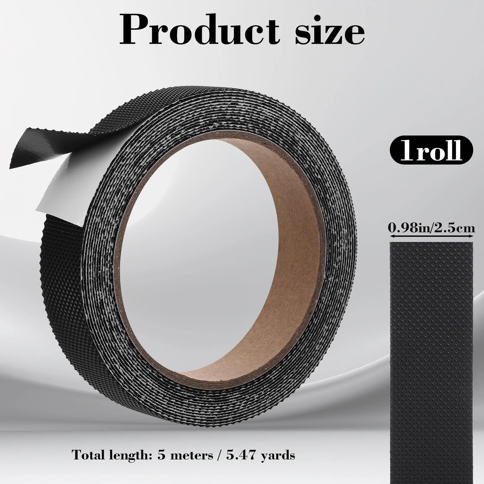 Bremorou Ruban antidérapant en caoutchouc noir de 5 m, 2,5 cm, robuste, imperméable, non abrasif, résistant à l'usure, pour intérieur et extérieur, pour rendre les poignées et les surfaces de contact