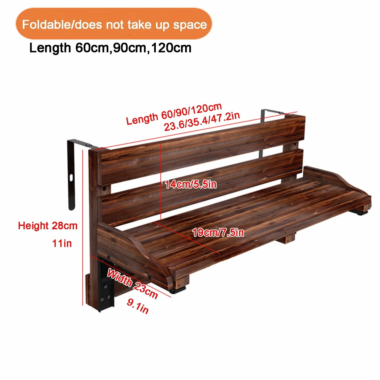 Table de Bar de Balcon pour Balustrade Pliable Résistante aux Intempéries 120x20cm