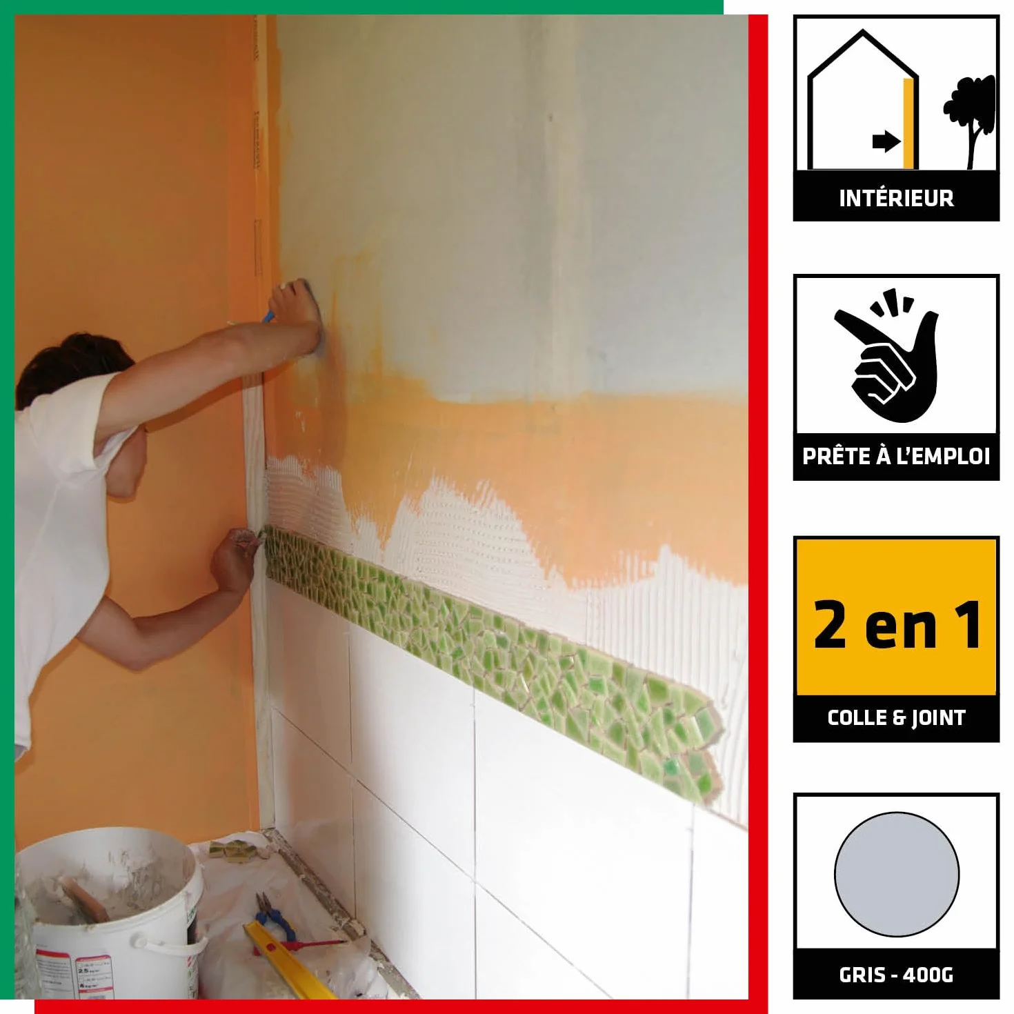 Parexlanko - Colle carrelage et joint en pâte - Colle & Joint 2 en 1 - Gris - Pour mur intérieur - Spécial pièces humides - Prête à l’emploi - 1,5kg