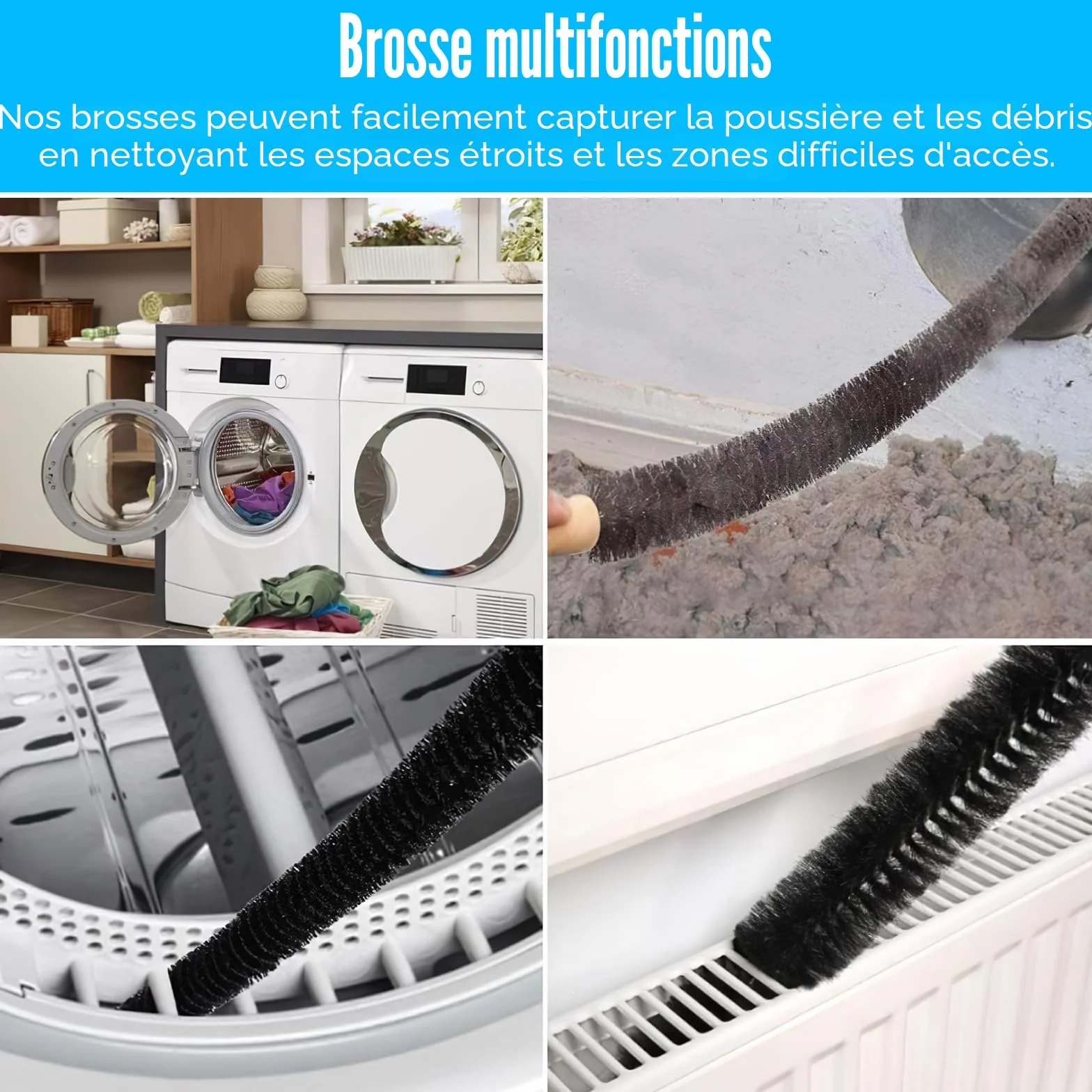 Brosse pour Radiateur, 2 Pièces Brosse de Radiateur avec Manche en Bois, Brosse Nettoyage Radiateur Flexible Pliable pour Machine à Laver, Nettoyer Tous Les Coins