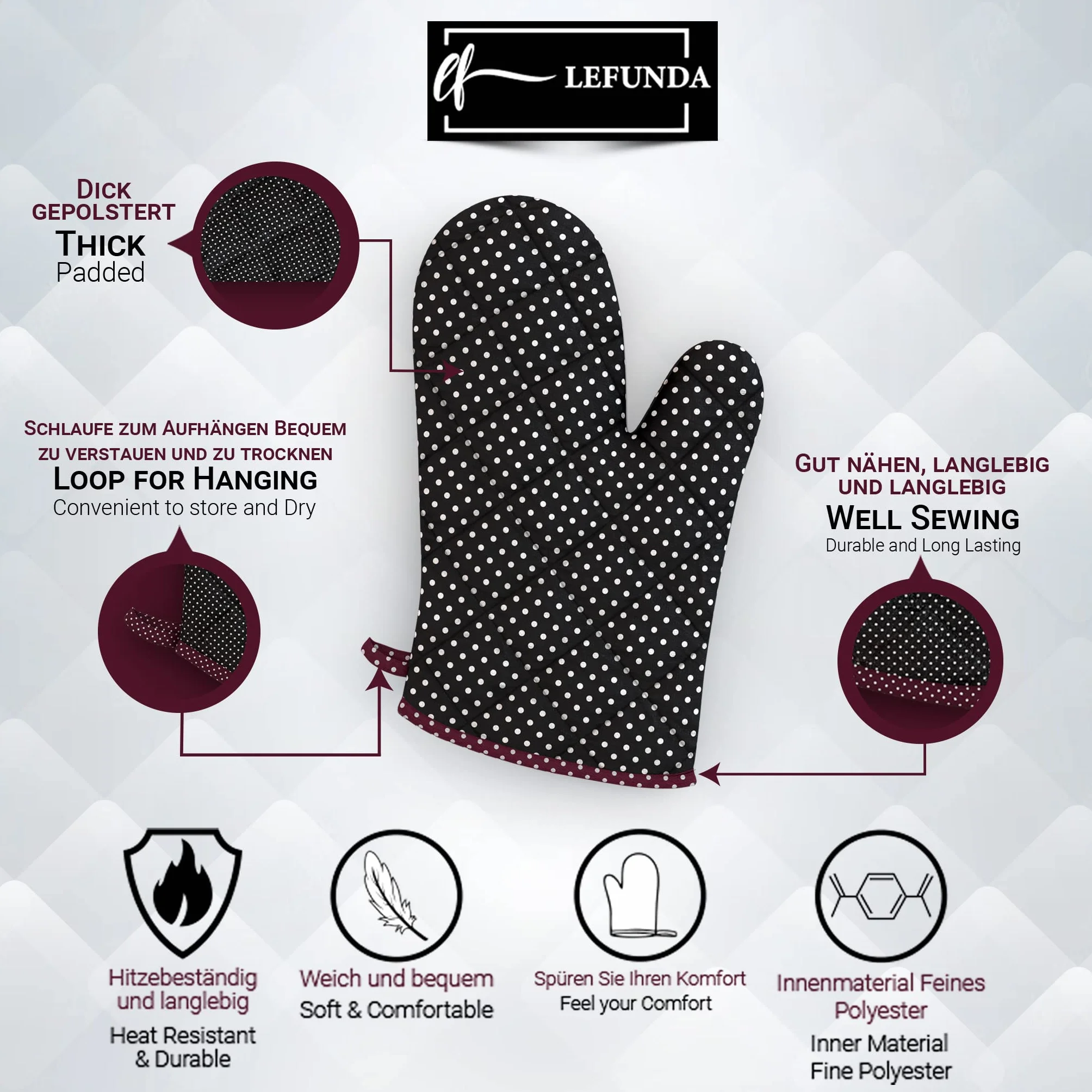 Gants de Cuisine LEFUNDA® Set de 4, Gants Résistants à la Chaleur en Coton pour Cuire, Griller BBQ