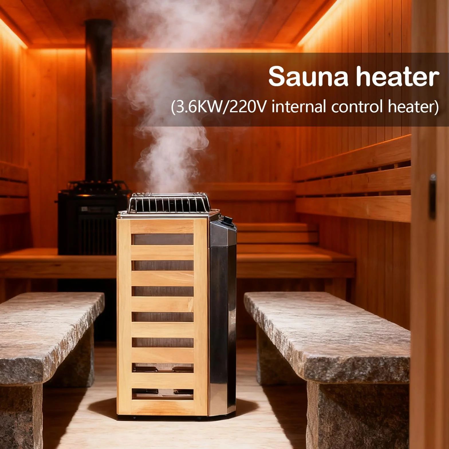 Poêle Sauna électrique Portable 3,6 Kw En Acier Inoxydable Avec Commandes Internes Pour L'Intérieur Et L'extérieur Avec Minuterie 3 Heures Et Contrôleur Numérique Pour 3 à 6 M³ Accessoires Sauna