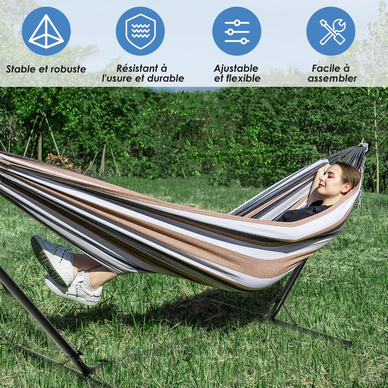COSTWAY Support Hamac en Métal 150kg 324x104.5x108cm Noir