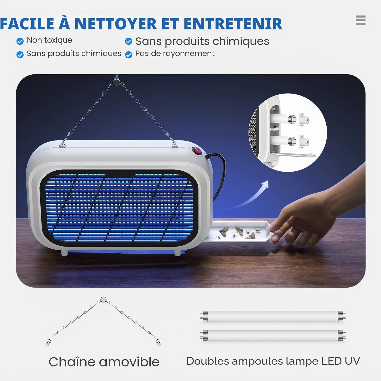Lampe Anti Moustique 20W 2 UV LED Tue Moustique Electrique pour Intérieur Extérieur