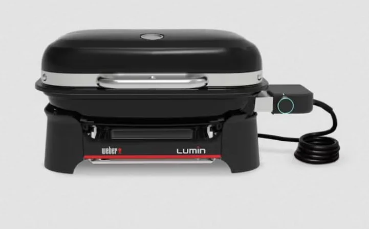 Weber Lumin Compact Barbecue électrique Portable 315 °C thermomètre Couvercle grilles Fonte émaillée 43x32 cm Noir