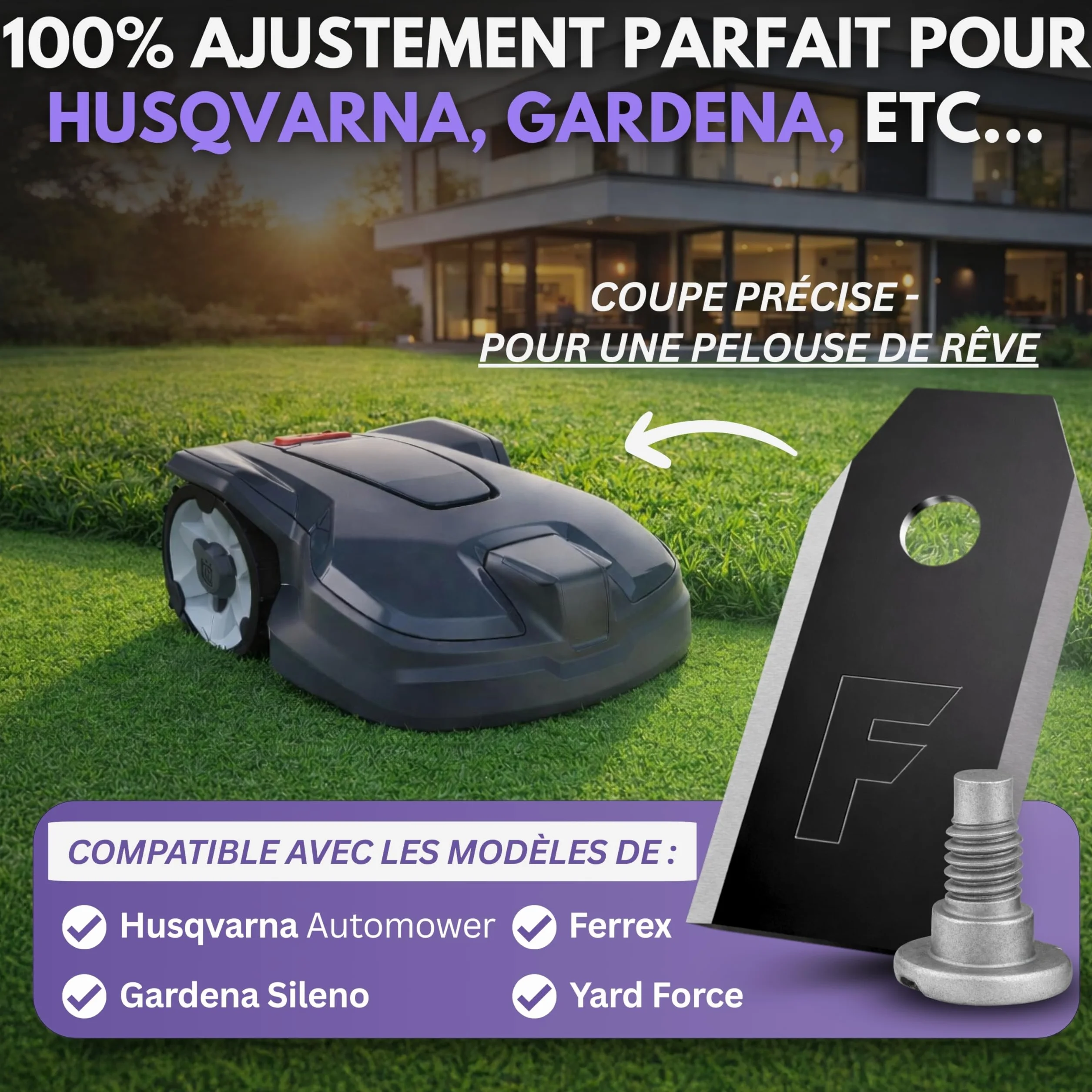 Lames de Tondeuses Robots Carbone Filzada 45x Compatible Husqvarna Automower Gardena Sileno Yard Force