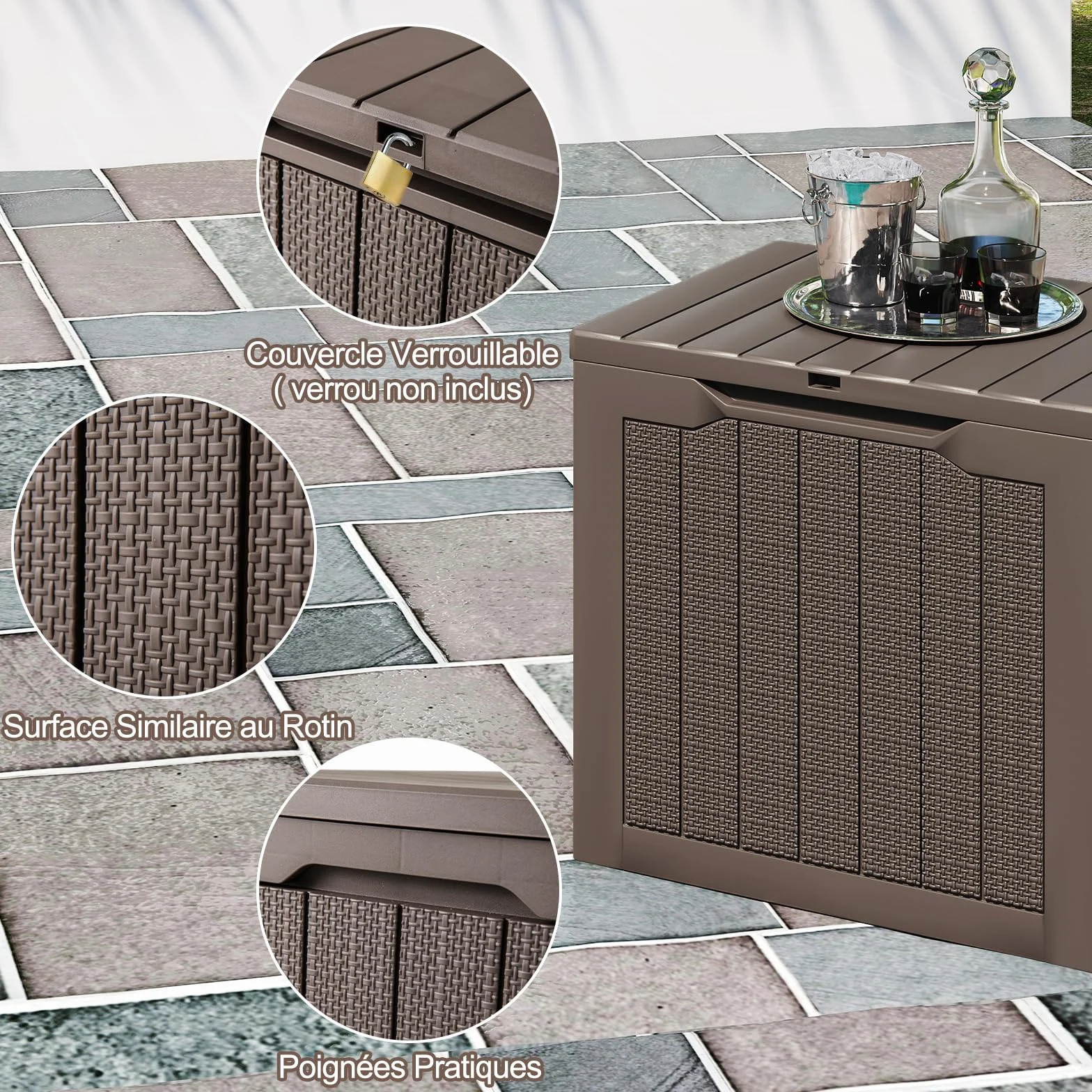 GOPLUS Coffre de Jardin Exterieur Etanche 106L HDPE Verrouillable Charge 150KG