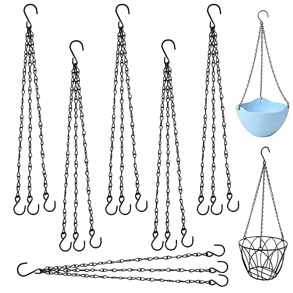 Chaîne de Suspension,6 Pièces Plant Hanger Métal Jardinière Accessoires Pot de Fleurs Panier de Remplacement Chaîne en Métal Noir de Pot de Fleur,Suspendre Chaine en Le Fer avec Crochet