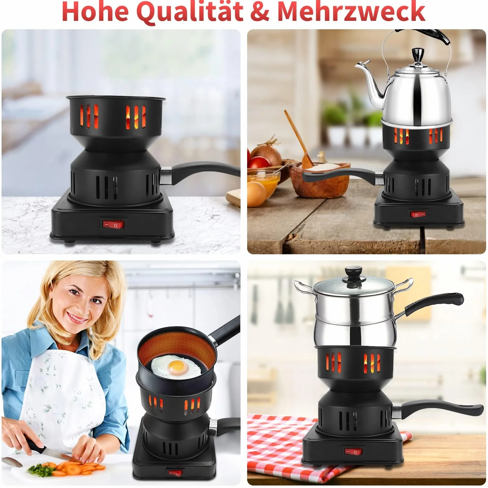 Allume Charbon Électrique 450-600 W Plaque Chauffante Protection Surchauffe pour Barbecue Camping