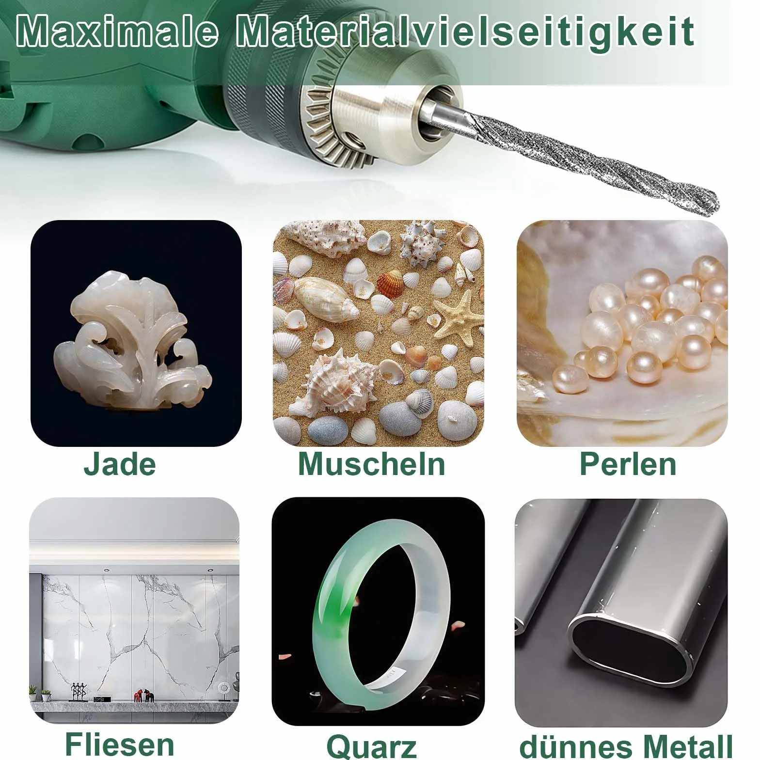 Forets diamantés verre 0.8-3 mm lot de 8 pour perçage bijoux métal jade