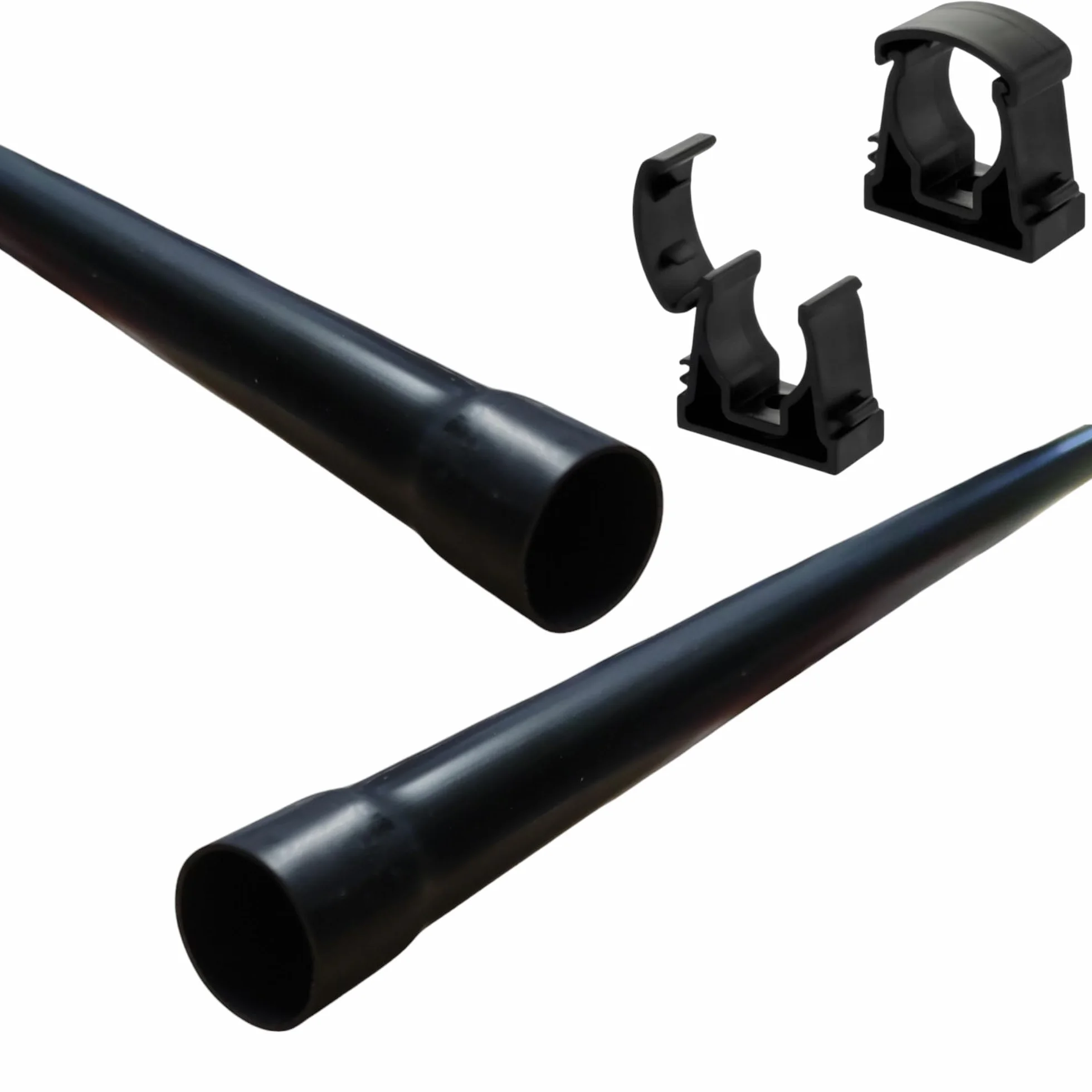 LumenTEC Tuyau d'installation électrique rigide en PVC-U noir forme calice O 16 2 m + 2 supports