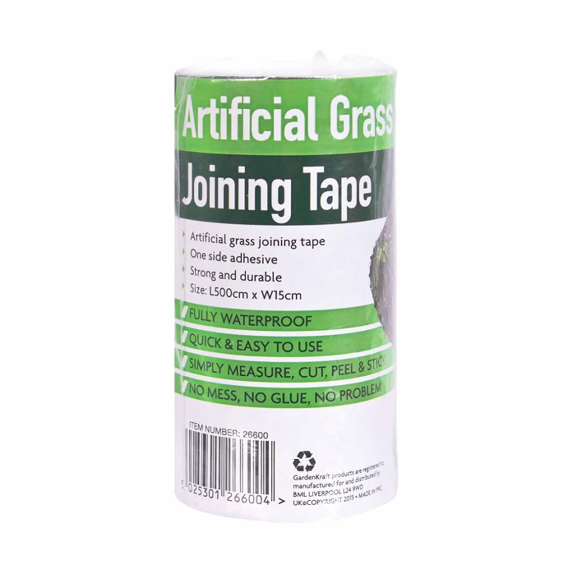 Benross GardenKraft Artificial Grass Joint Tape 5 m x 15 cm Ruban Autocollant Vert 500x15x0,25 cm