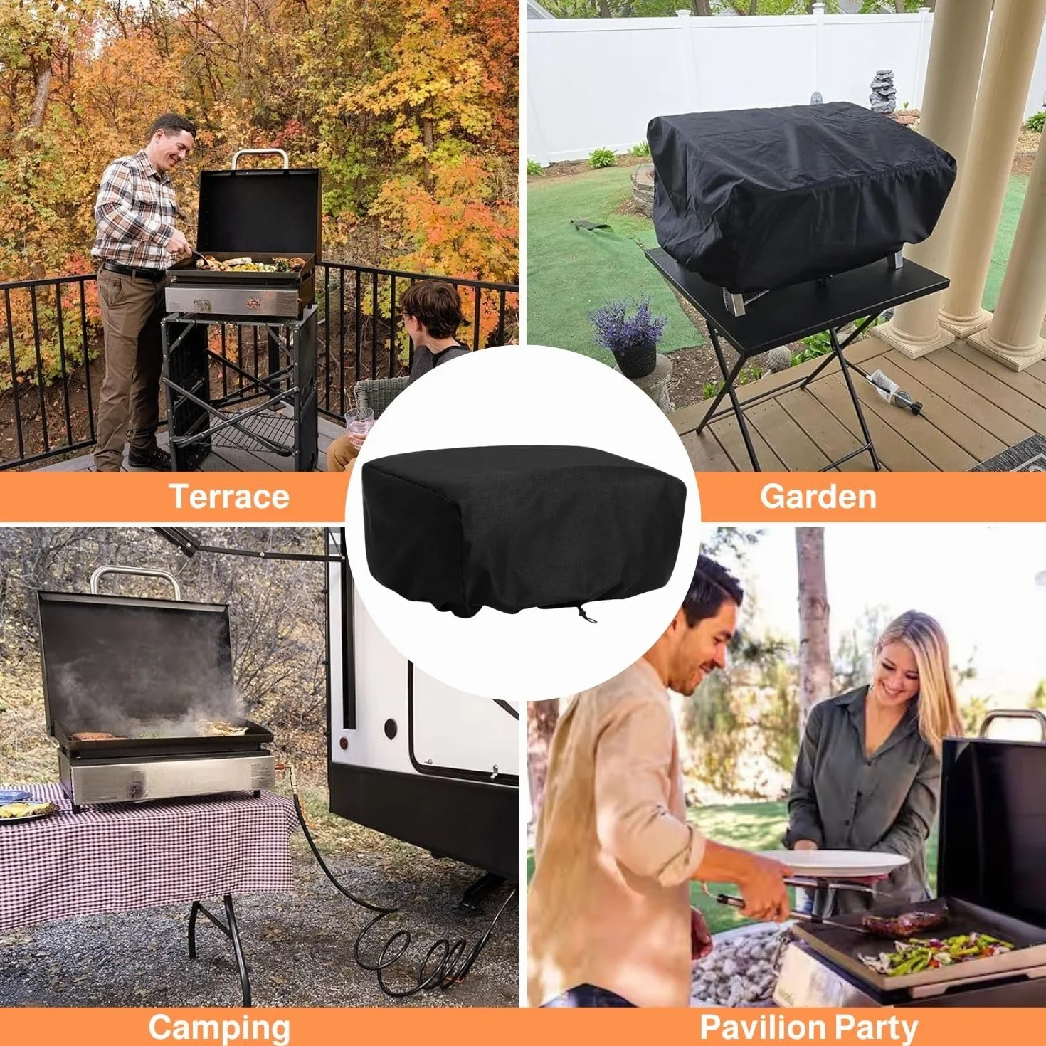 Housse Plancha Extérieur Barbecue 55 x 55 x 27 cm Tissu Oxford Noir Protection Imperméable Anti Poussière Cordon de Serrage