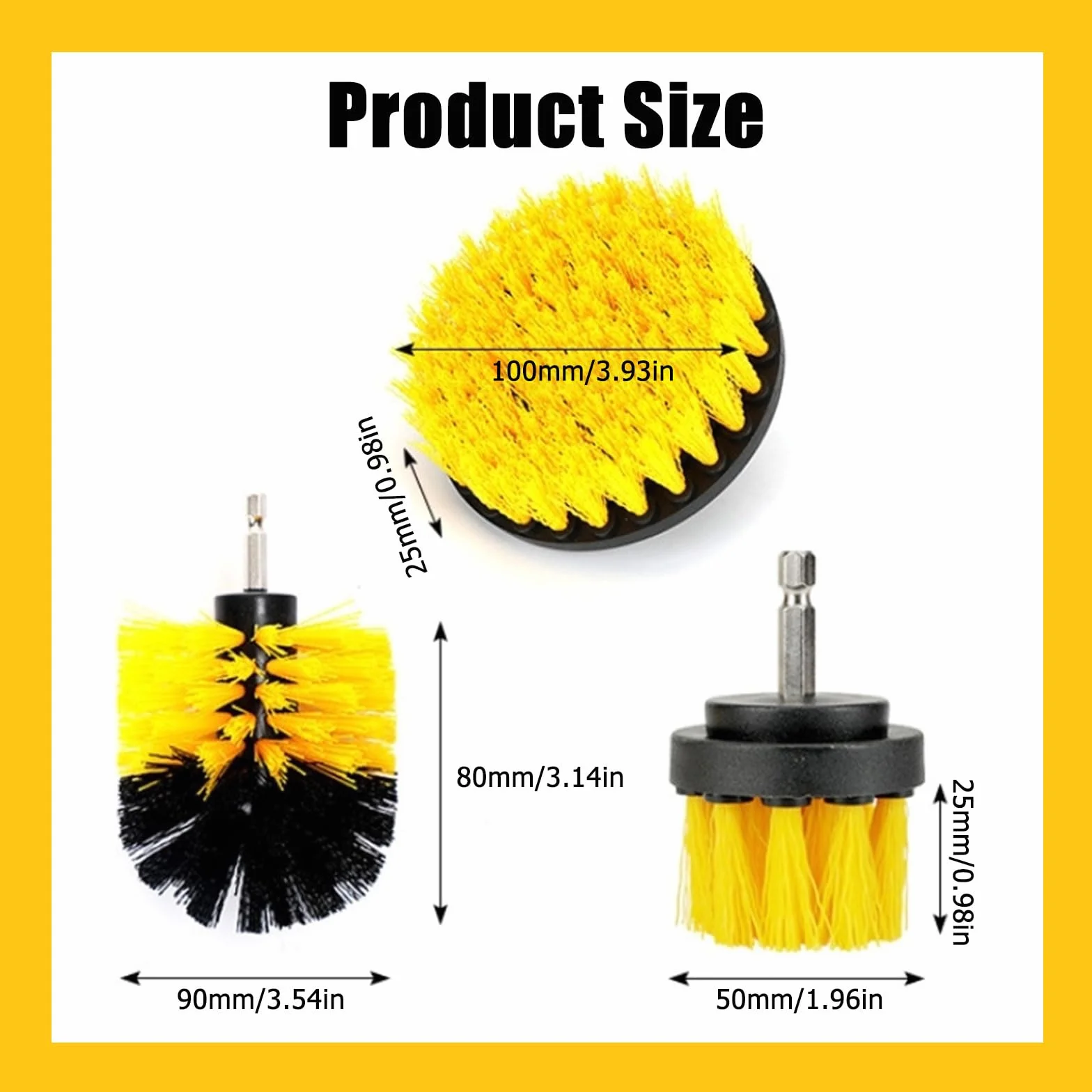 Kit de 3 Brosses pour Perceuse - Nettoyage Profond Voiture, Jantes, Carrelage & Cuisine - Accessoire pour Visseuse/Perceuse avec Têtes Conique, Plate et Ronde