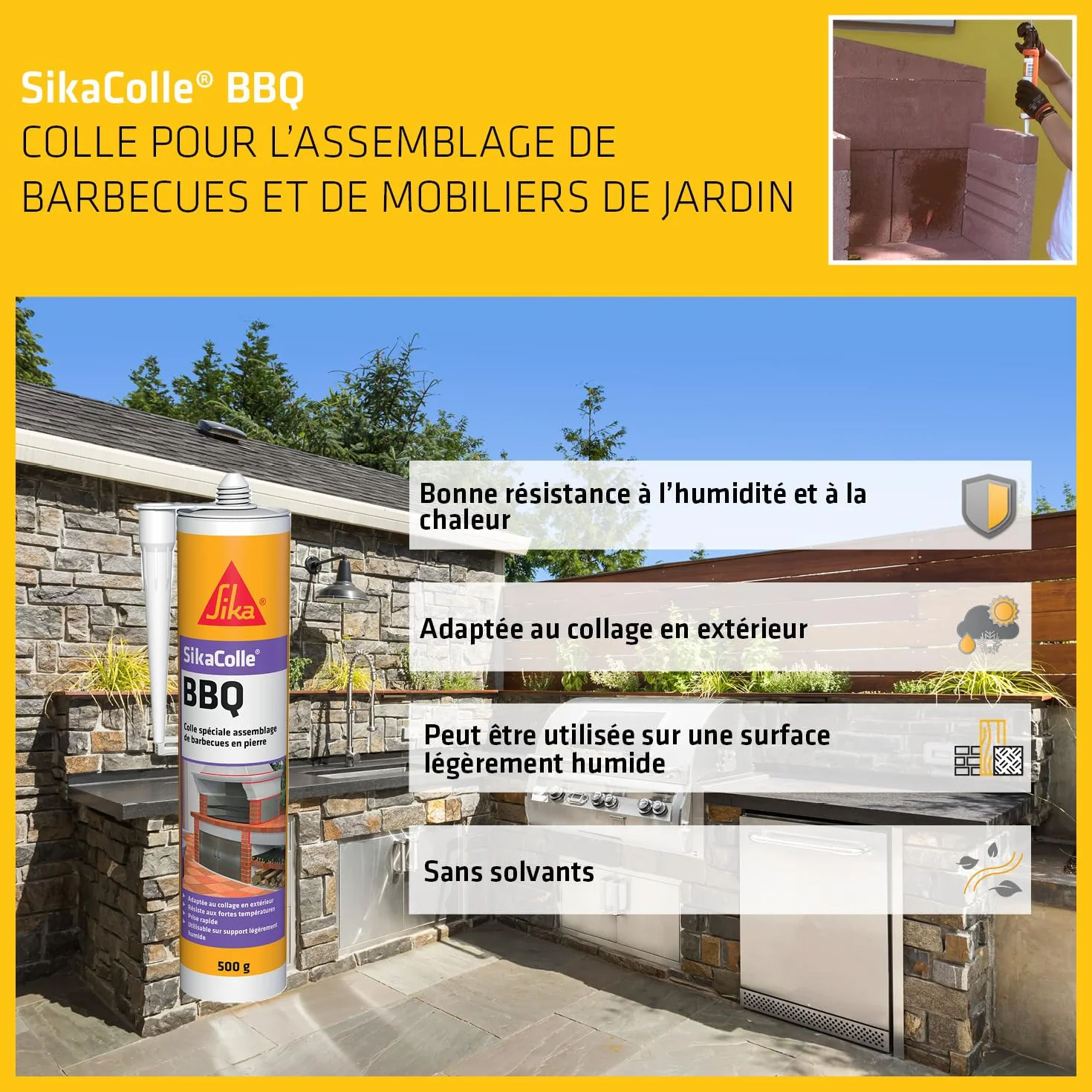 SIKA - Colle spéciale assemblage de petits barbecues en pierre - SikaColle BBQ Beige Clair - Extérieur - Bonne résistance à l'humidité et à la chaleur - Sans solvant - 500g