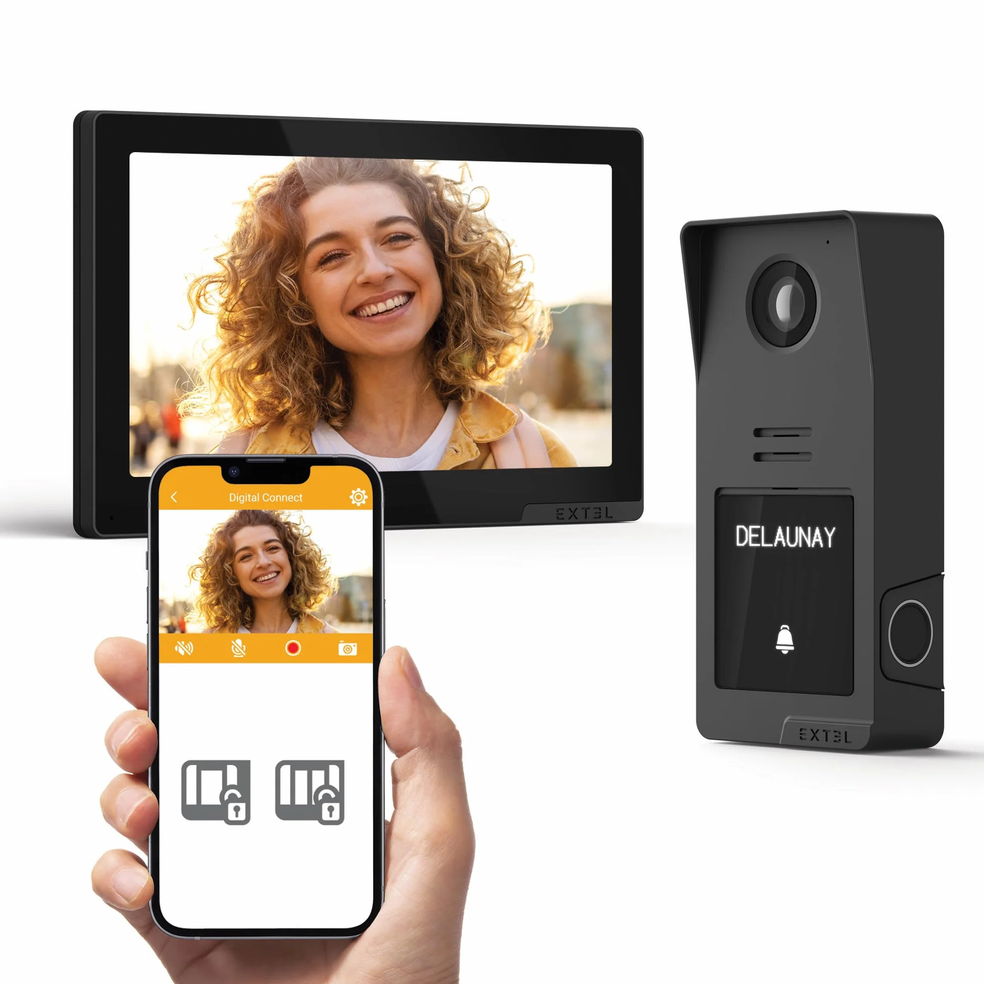 Extel Digital Connect Visiophone Filaire 2 Fils 7" 2K avec Lecteur d'Empreinte Digitale