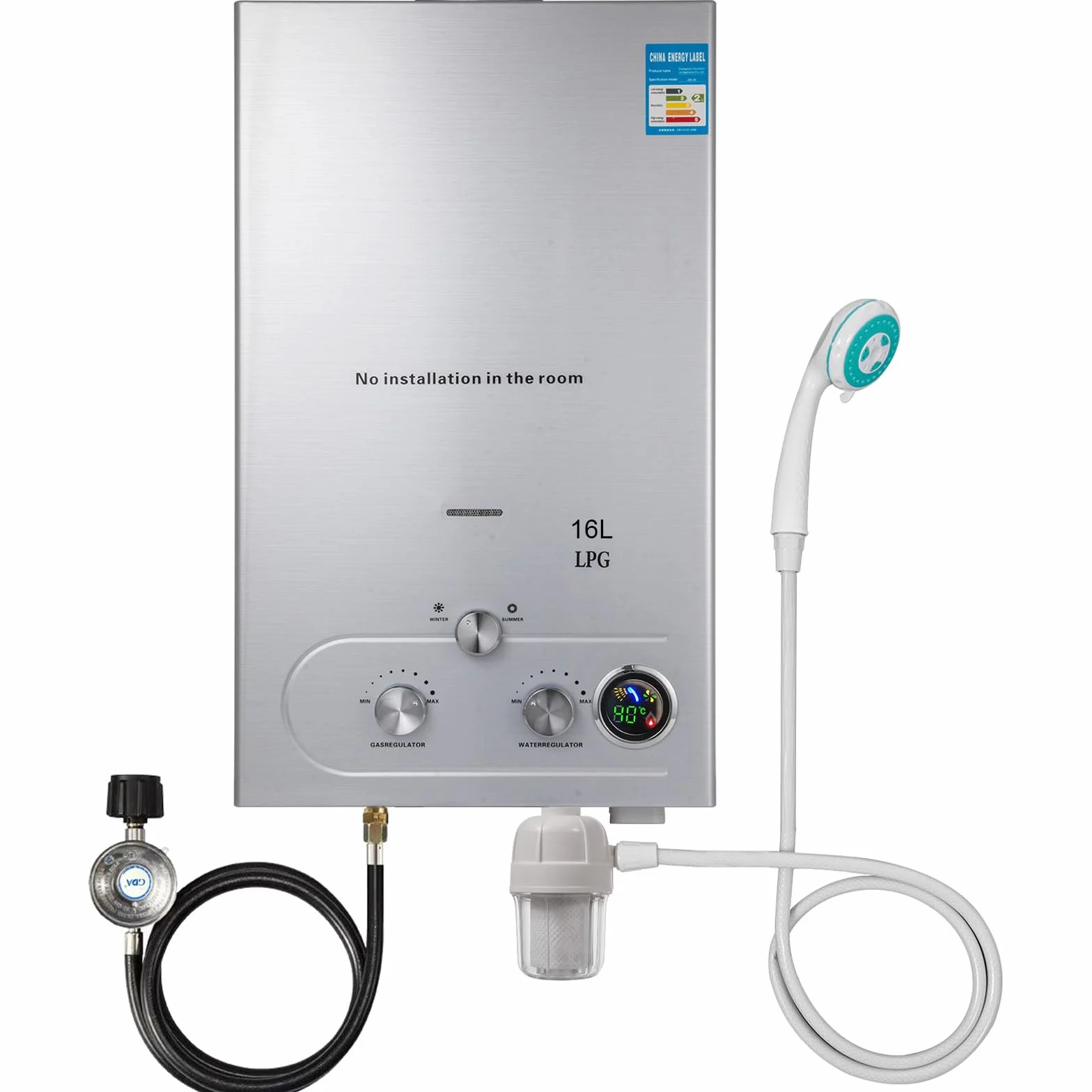 Chauffe-eau à Gaz 16LPM 32KW Inoxydable Pression Ultra Basse LPG Propane Butane Camping-car