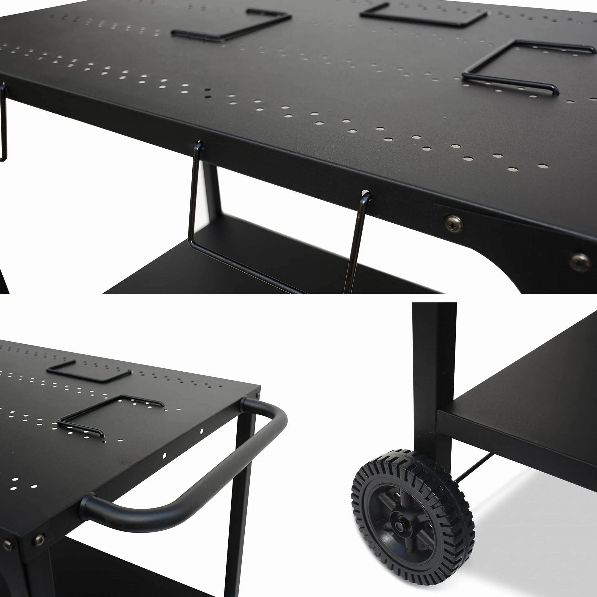 Alice's Garden Desserte extérieure Noire en Acier modulable pour plancha avec Deux Roues