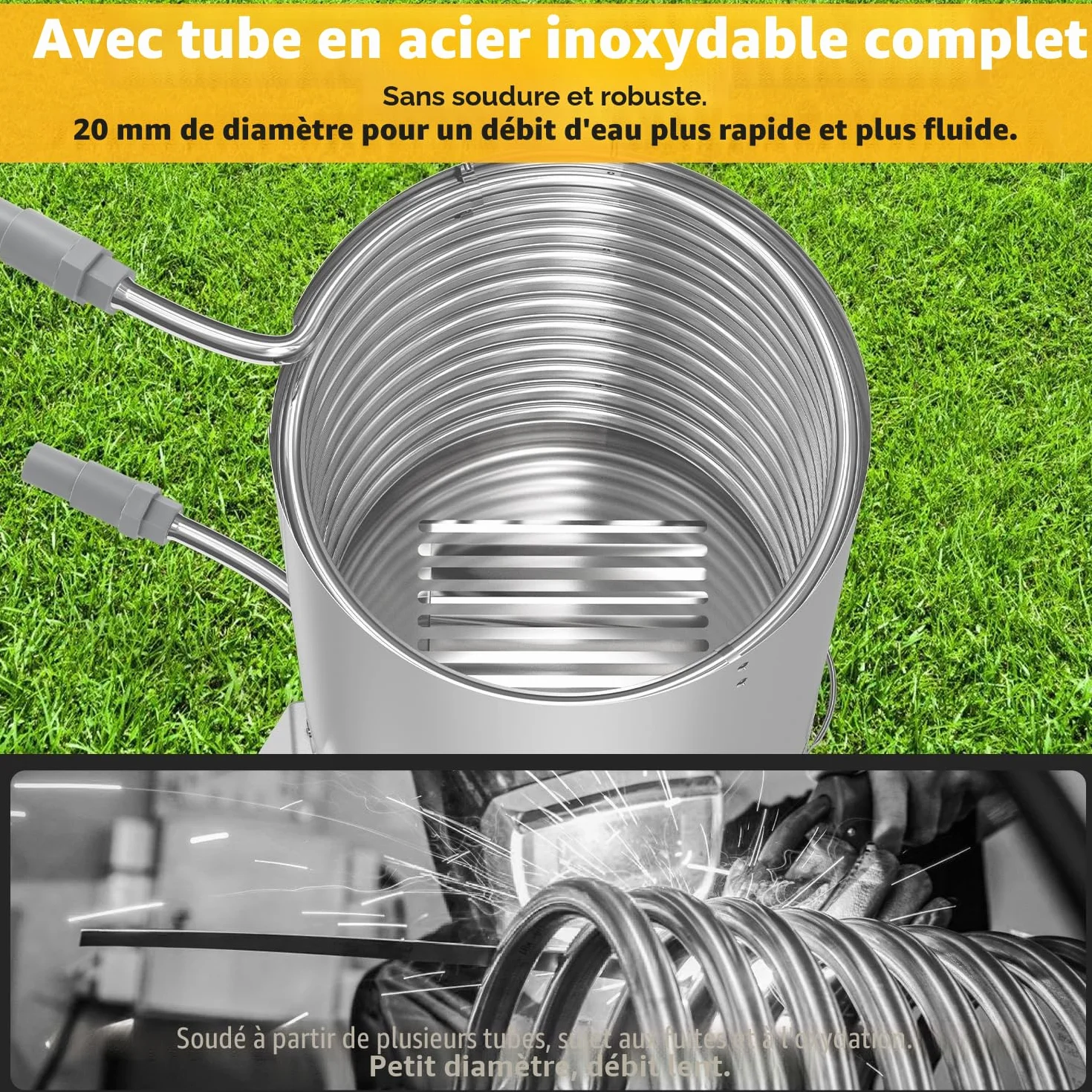 Chauffage de piscine acier inoxydable 32-38 mm avec feu et spirale chauffante