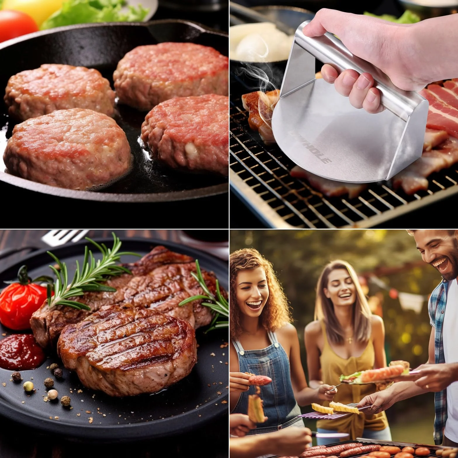 GWHOLE Presse Steak Haché Antiadhésive en Acier Inoxydable 304 pour Hamburger Smash Burger