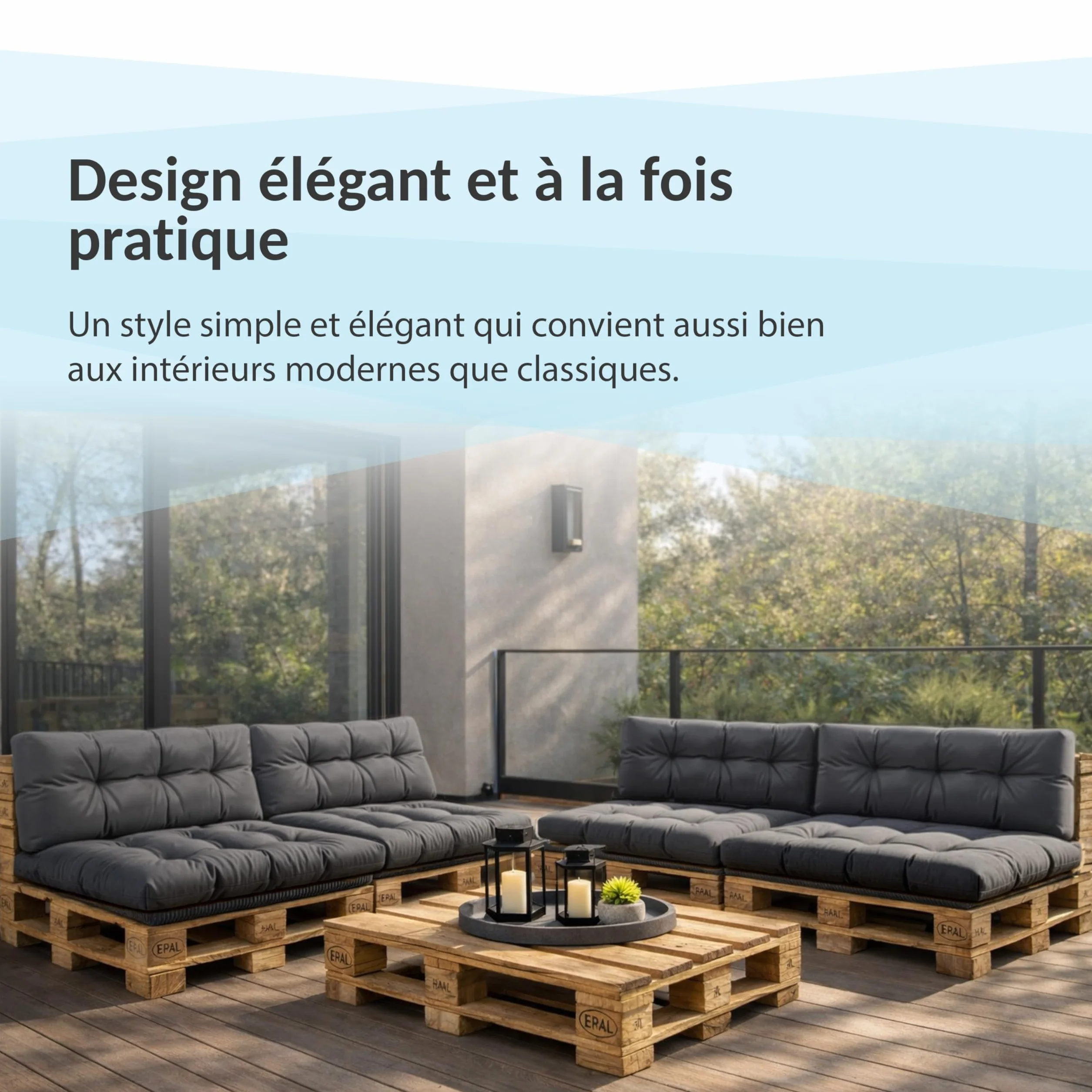 POKAR Set de 2 Coussins Matelassé pour Palettes Euro 120x80cm + 120x40cm Mousse Formée à Froid Canapé de Jardin Intérieur Extérieur Vert
