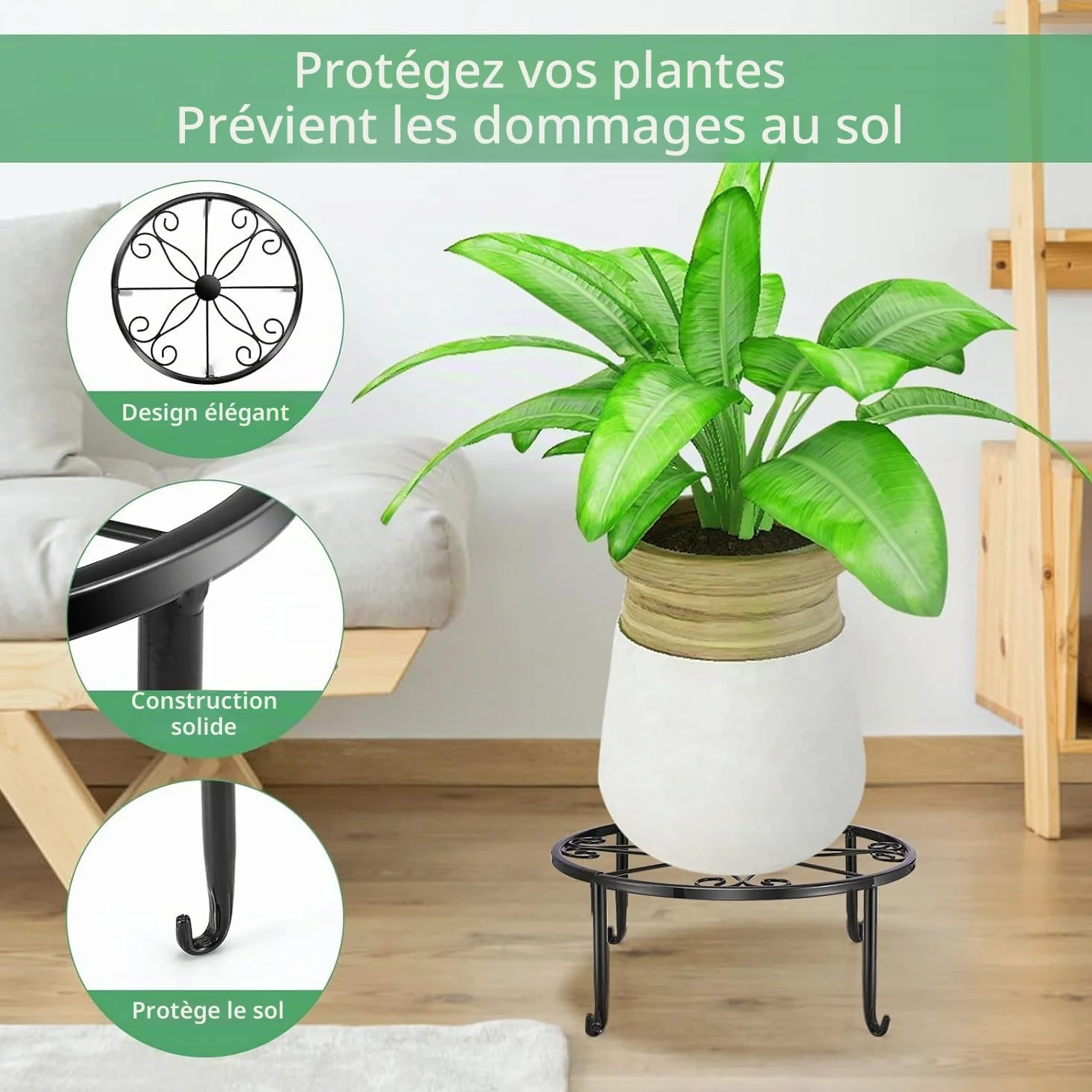 LATERN 4 Pièces Support pour Plantes en Métal 23CM Support pour Pot de Fleurs Robuste Antirouille pour Extérieur Jardin