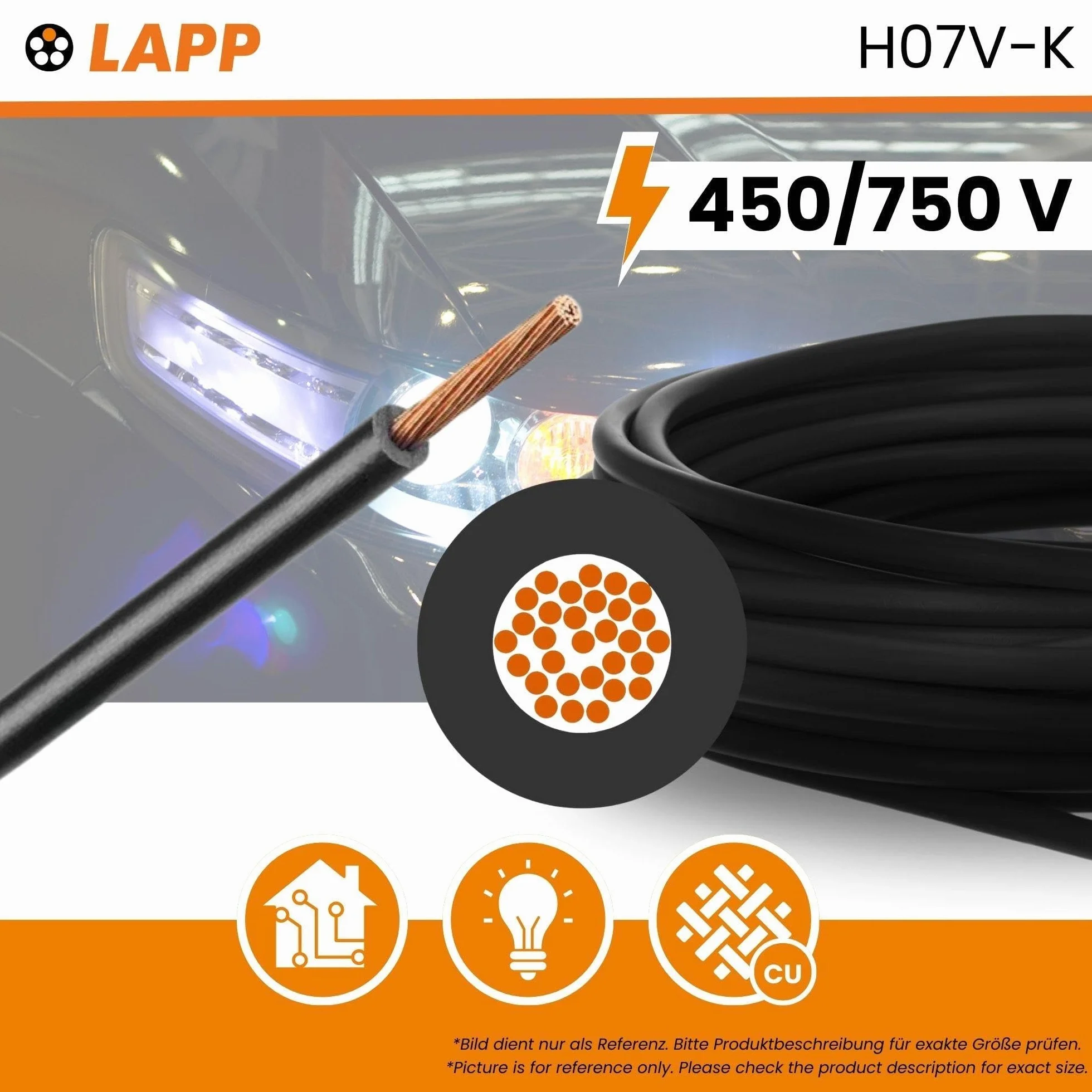 Lapp 4520015 H07V-K 10 mm² Câble de câblage flexible en PVC 10 mm² Noir 10 m