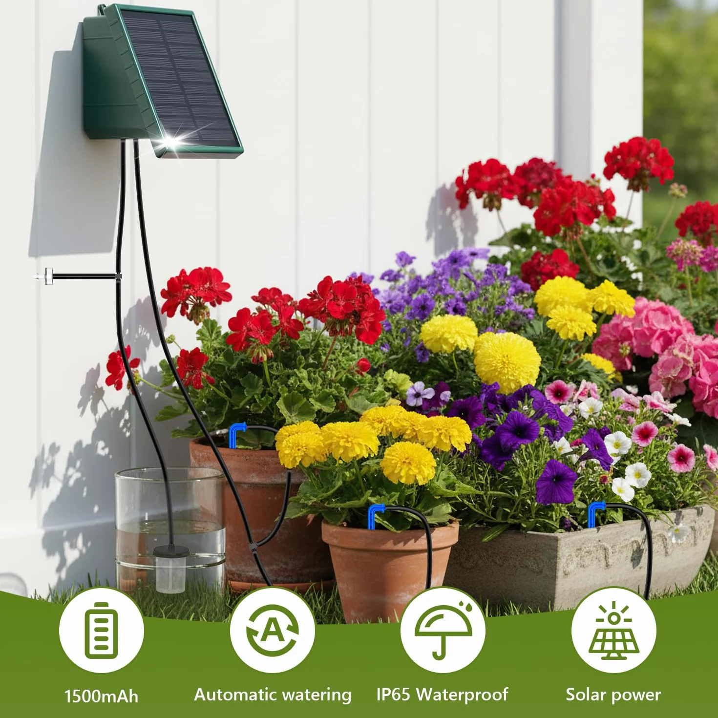 Onherm Arrosage Automatique Solaire Kit avec Tuyau 10M, Système d'Irrigation Goutte à Goutte pour Jardin