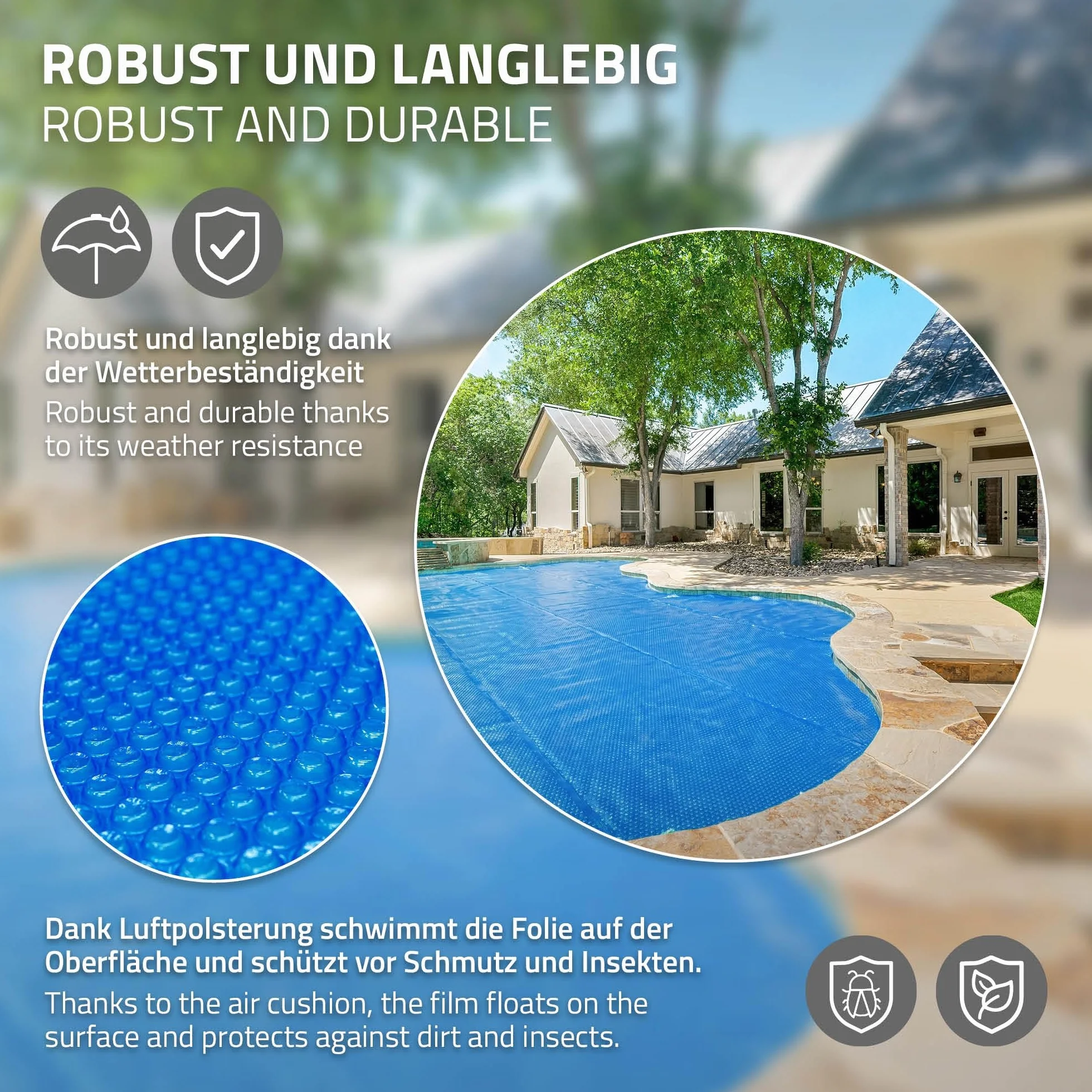 ECD Germany Bâche Solaire de Piscine Ronde Ø 244 cm Bleue, Épaisseur 400µm, Film à Bulles Découpable